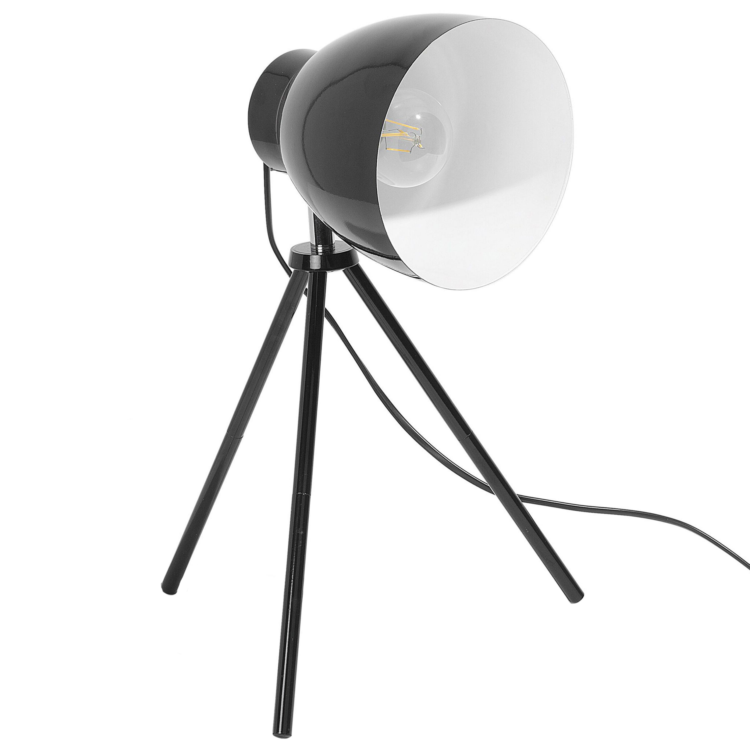 Beliani Table Lamp Black Colour Metal Tripod Stand Adjustable Shade