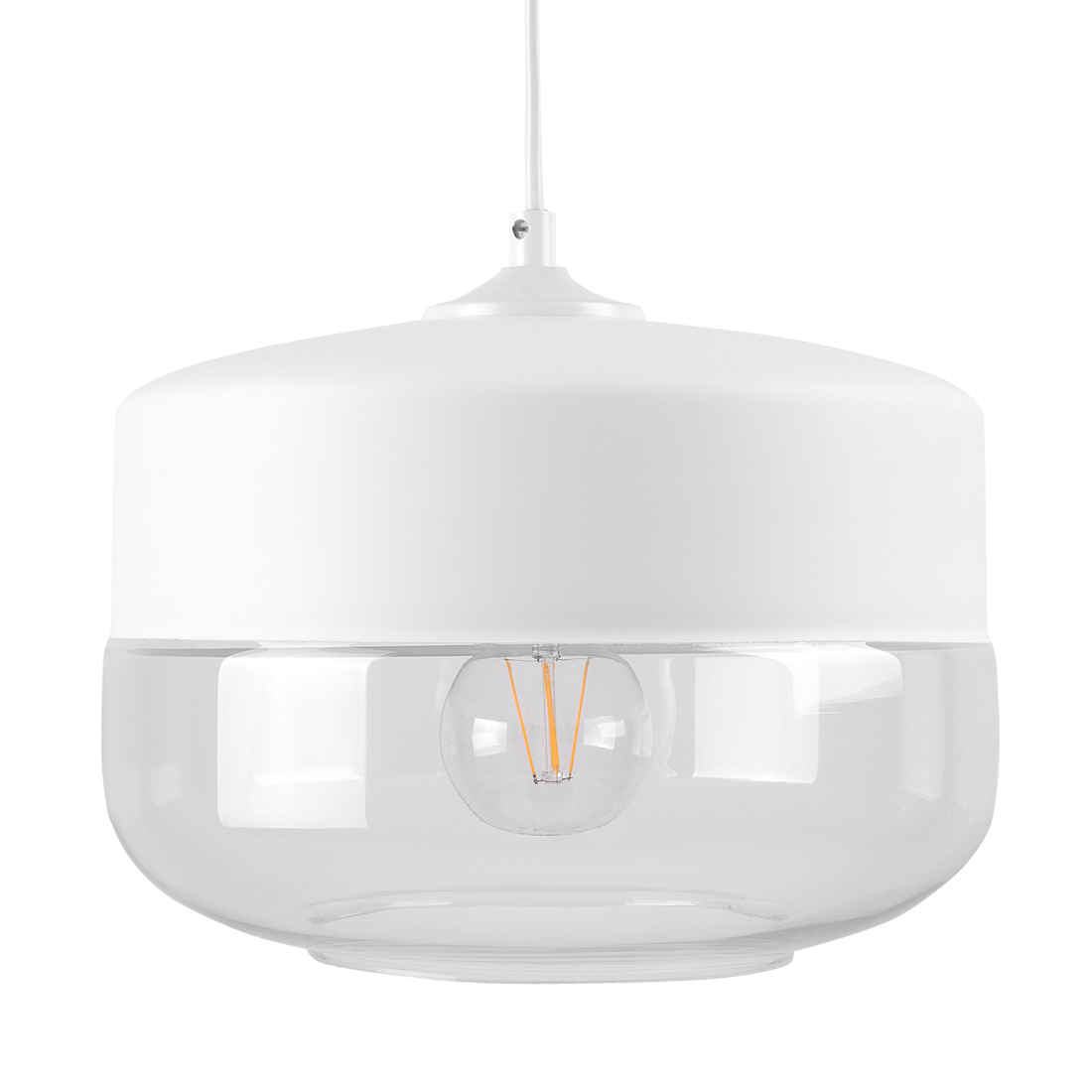 Beliani Hanging Light Pendant Lamp White Transparent Glass Shade Geometric Round Modern Design