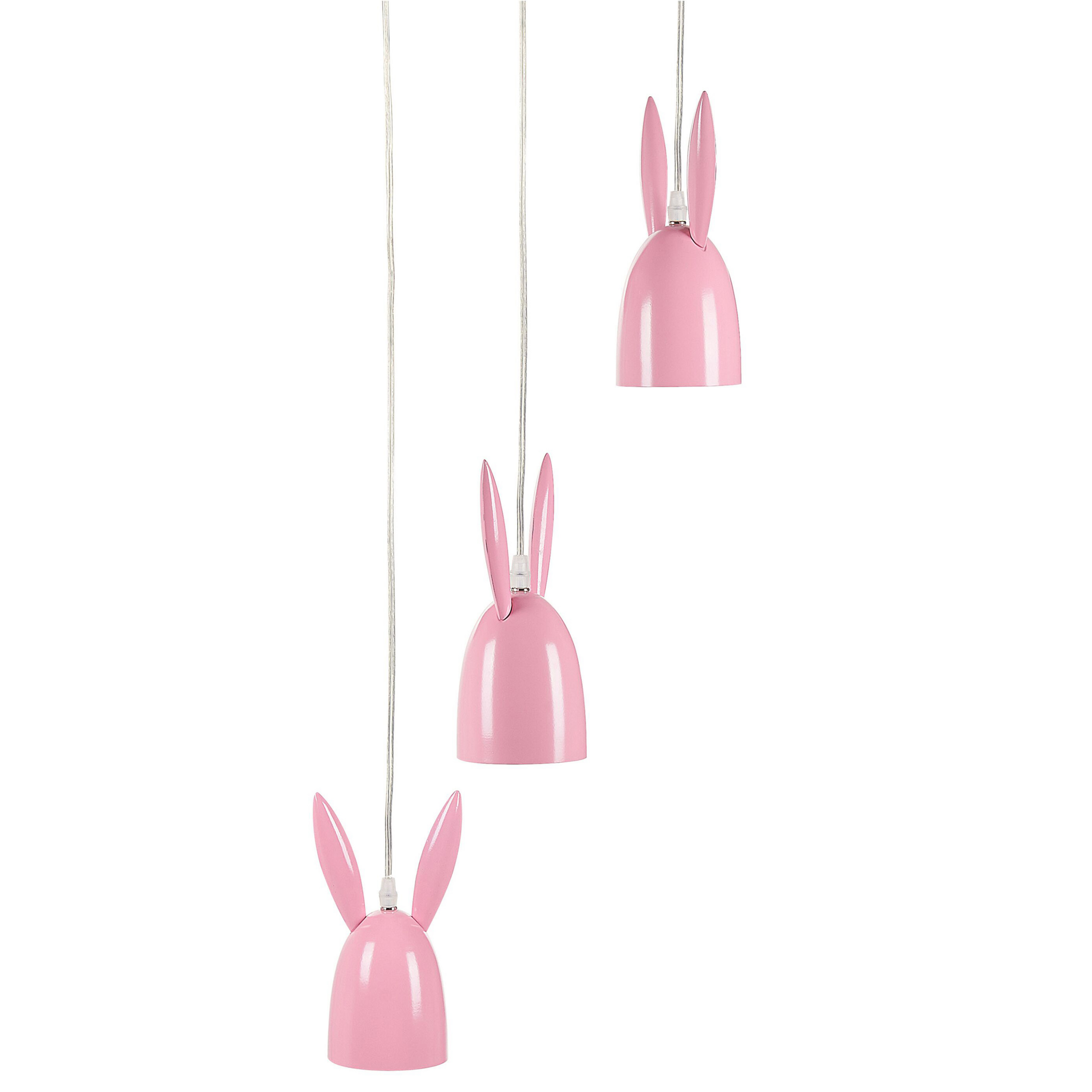 Beliani Pendant Lamp Pink Metal Iron 154 cm Ceiling Lamp Bunny Ears 3 Shades Kids Room Modern Design