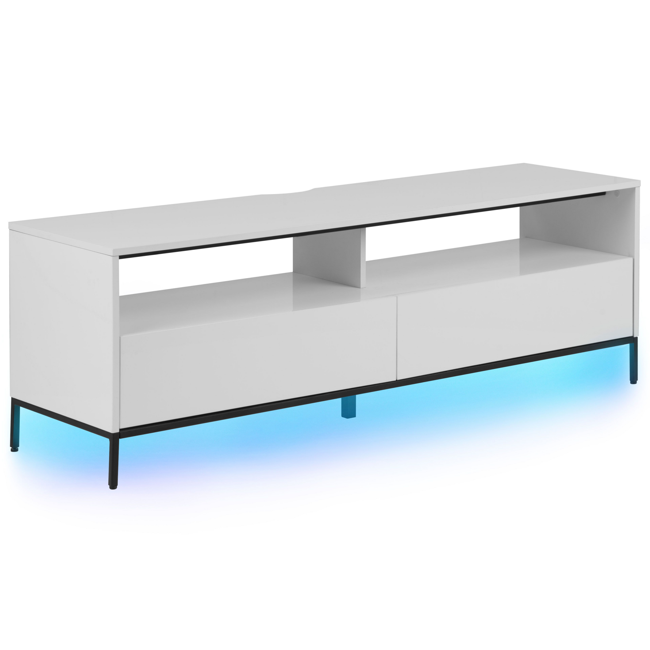 Beliani TV Stand White with LED for up to 70ʺ TV Media Unit with 2 Drawers Shelves