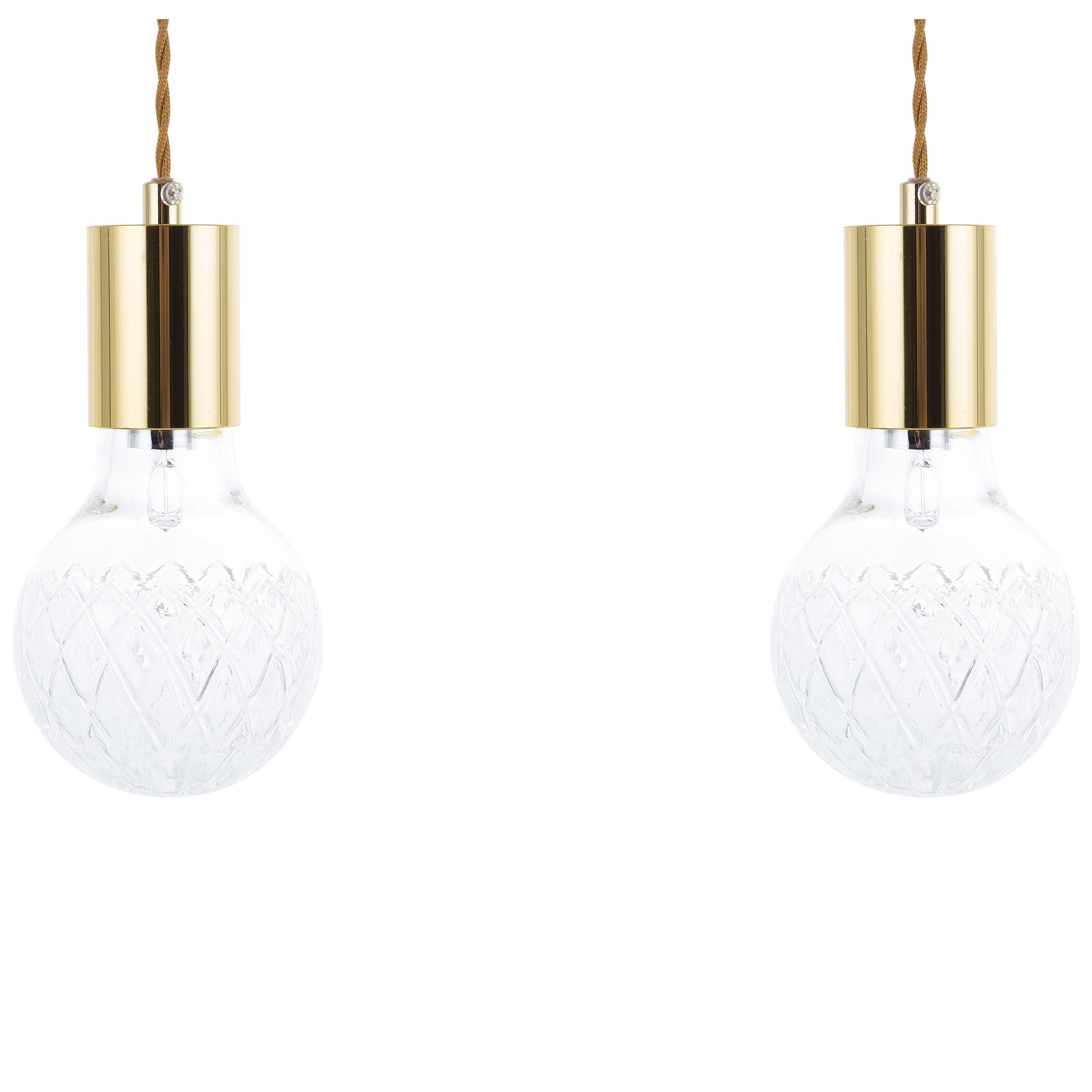 Beliani Set of 2 Pendant Lamps Glass Gold Minimalist Industrial Light Bulb