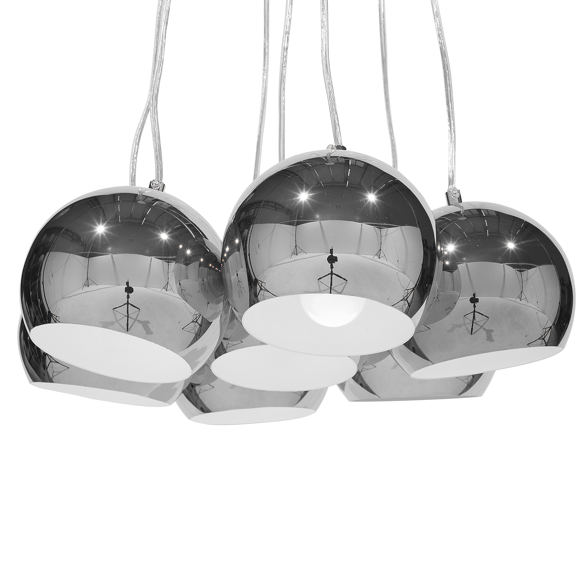 Beliani 7-Light Cluster Pendant Silver Metal Round Shades Lamp