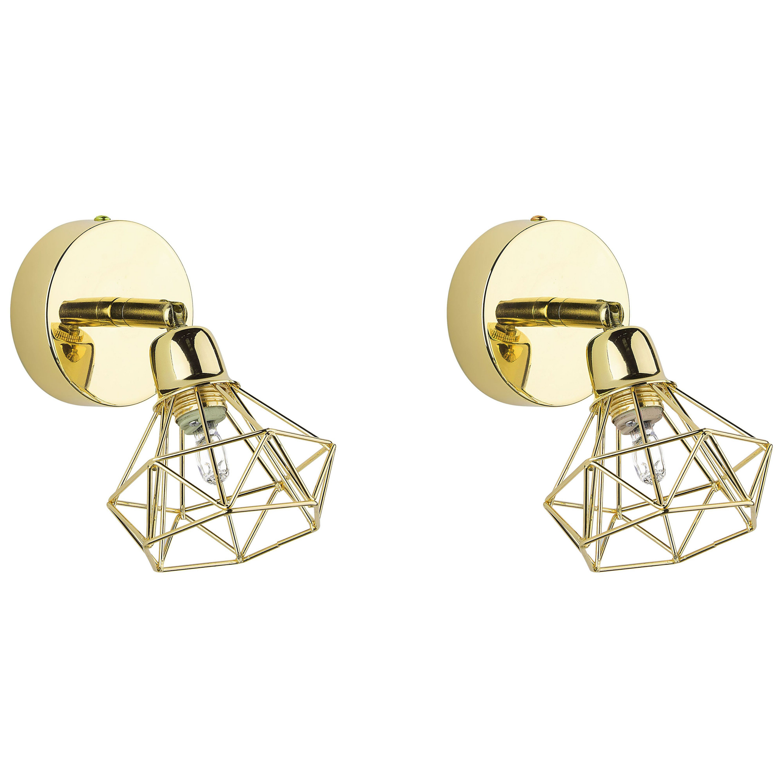 Beliani Set of 2 Wall Lamp Gold Metal Cage Shade Adjustable Light Position Modern