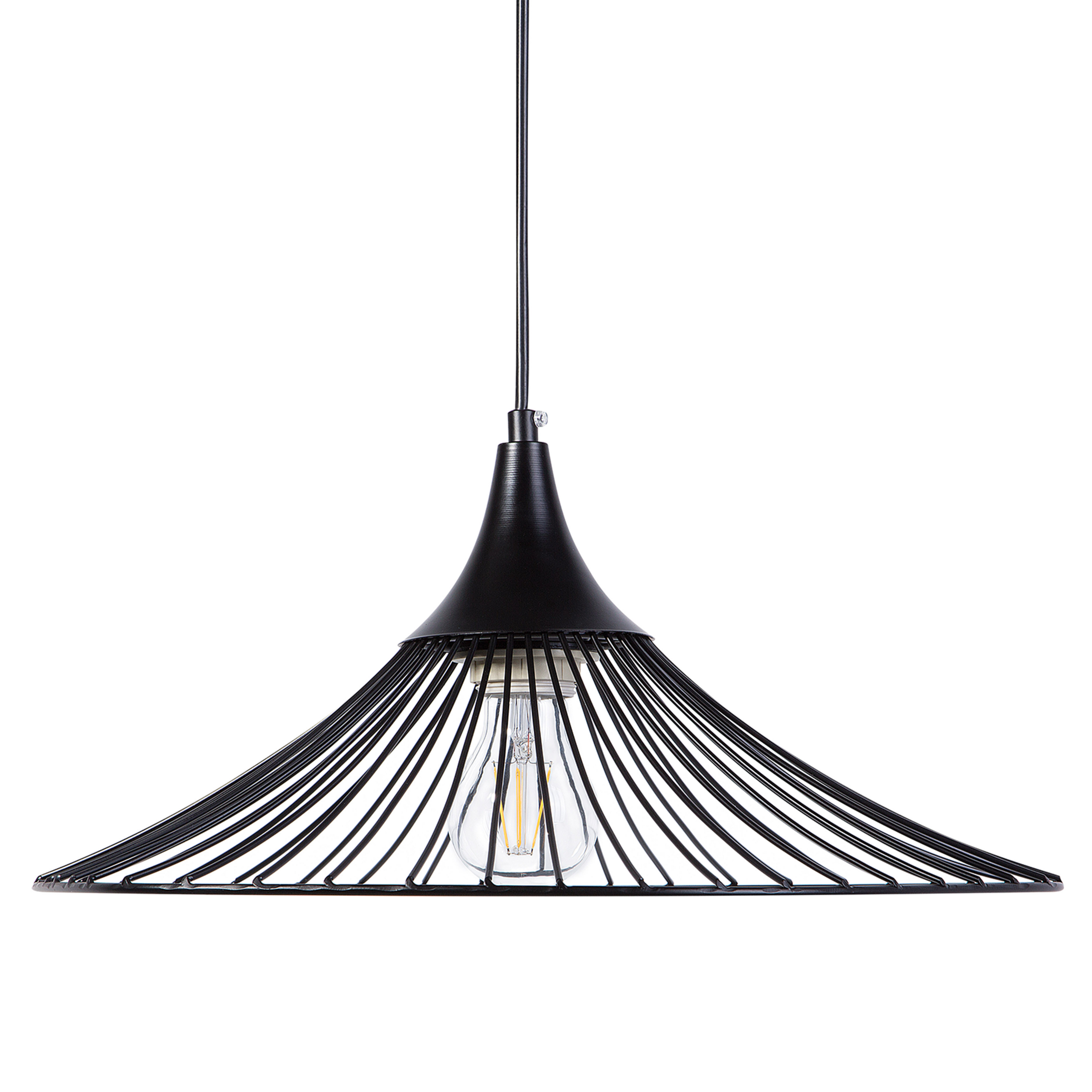 Beliani Hanging Light Pendant Lamp Black Wire Open Shade Metal Industrial Design