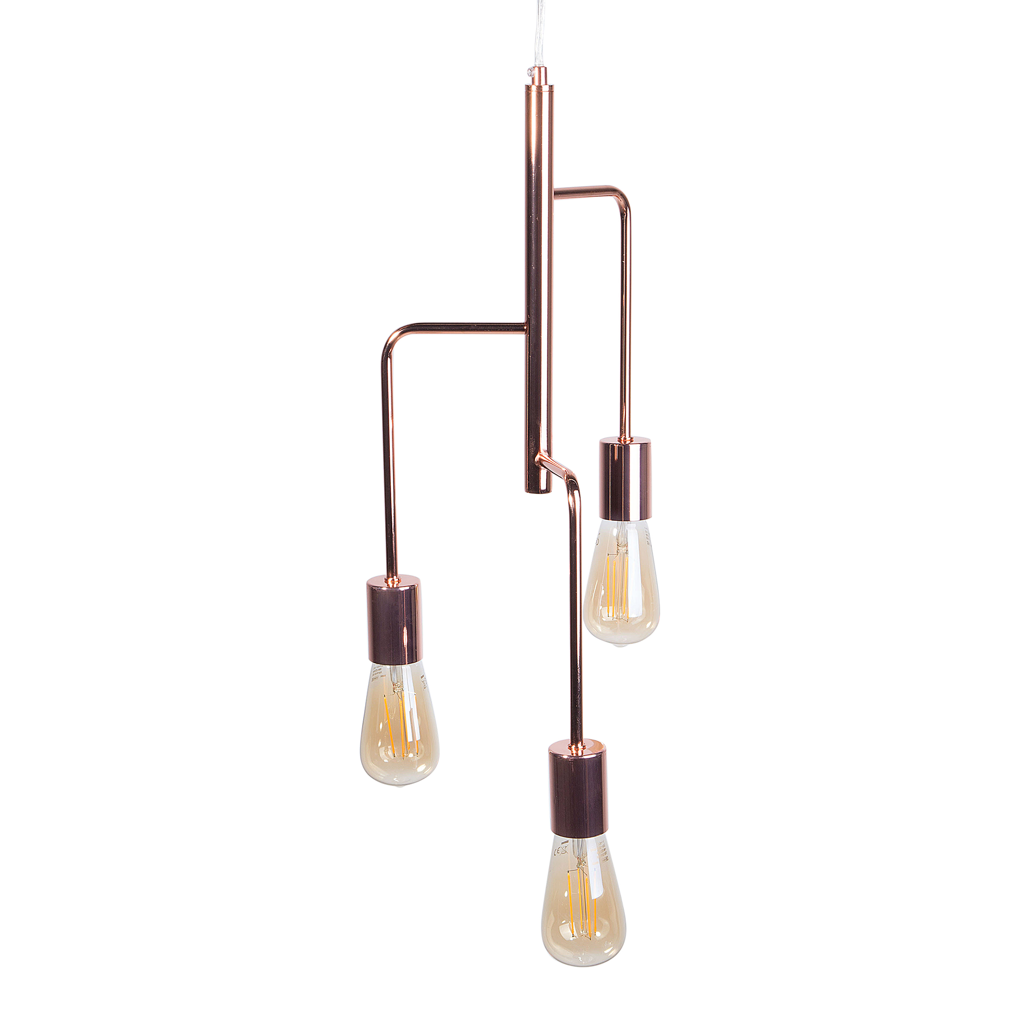 Beliani 3 Lights Pendant Copper Suspended Loft Style Industrial