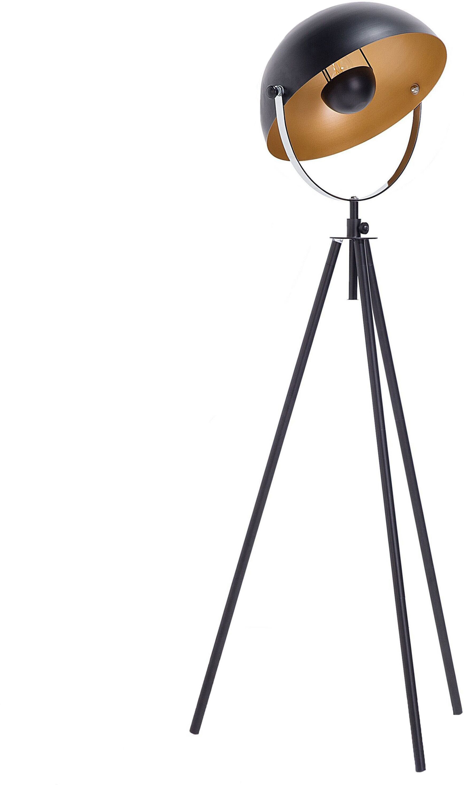 Beliani Floor Lamp Black with Gold Metal 170 cm Tripod Base Adjustable Open Shade Industrial Design