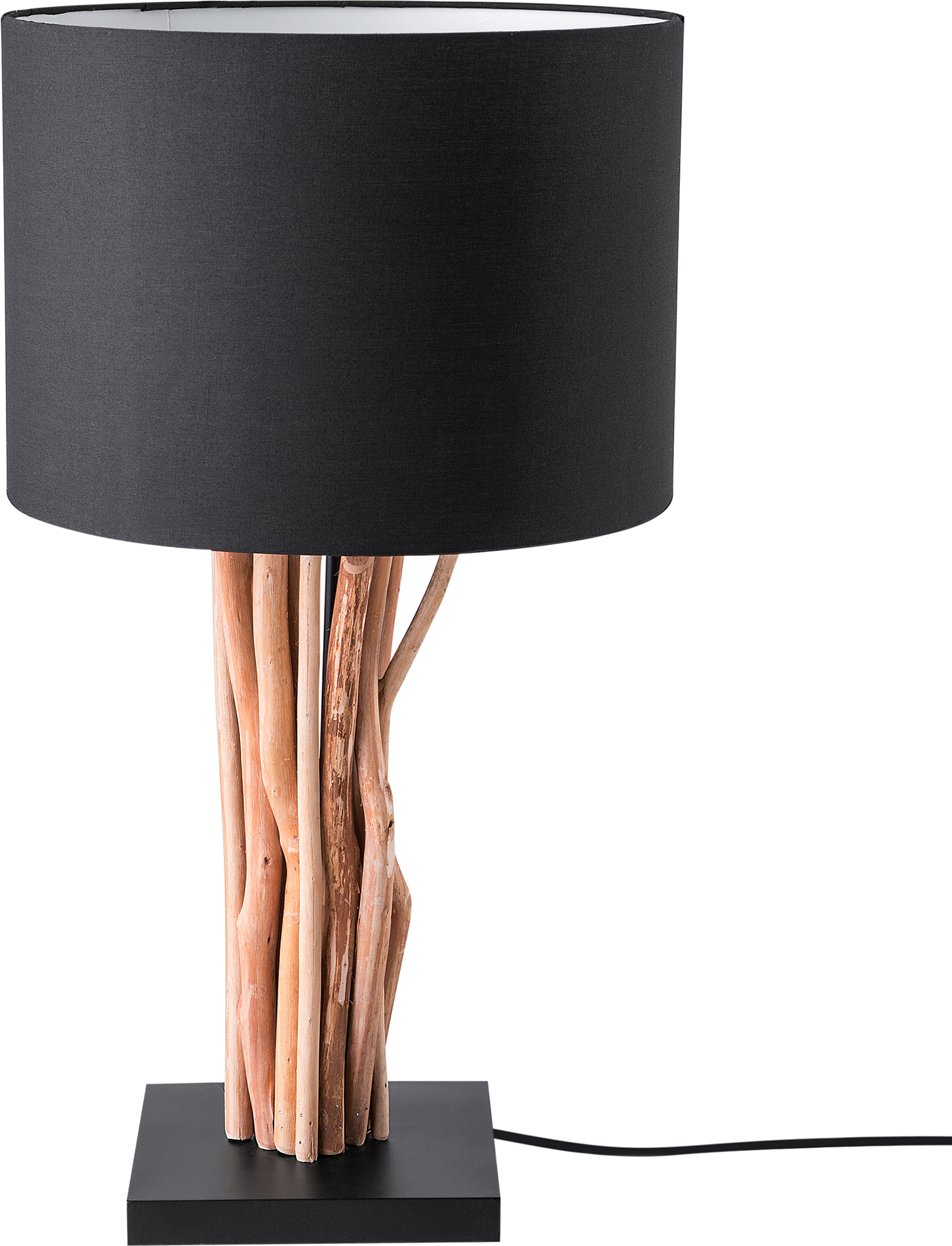 Beliani Table Lamp Light Wood Base Tree Branch Black Drum Shade Bedside Light