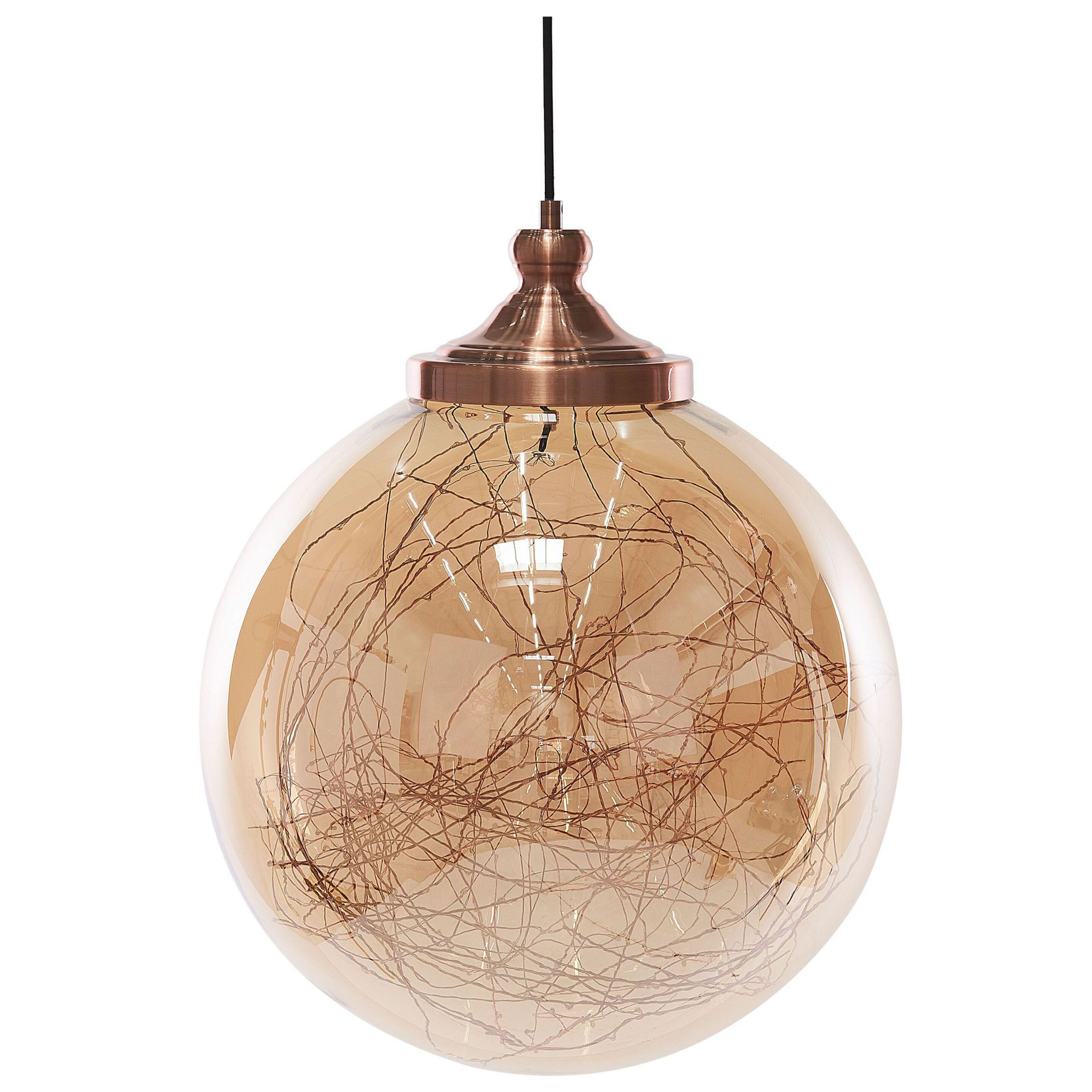 Beliani Pendant Lamp Glass Copper Elements Globe Shape Modern