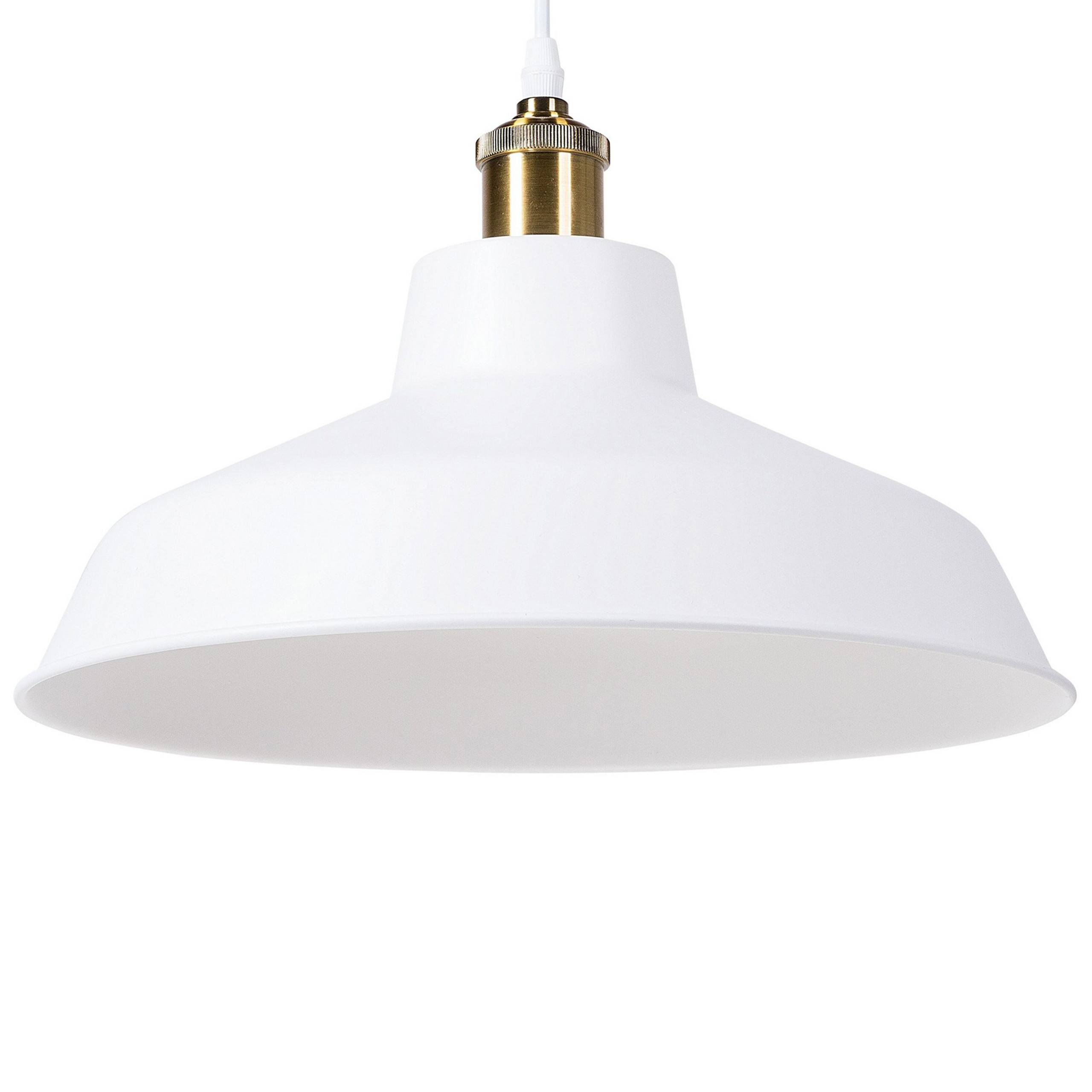 Beliani Hanging Light Pendant Lamp White Round Metal Shade Industrial Design