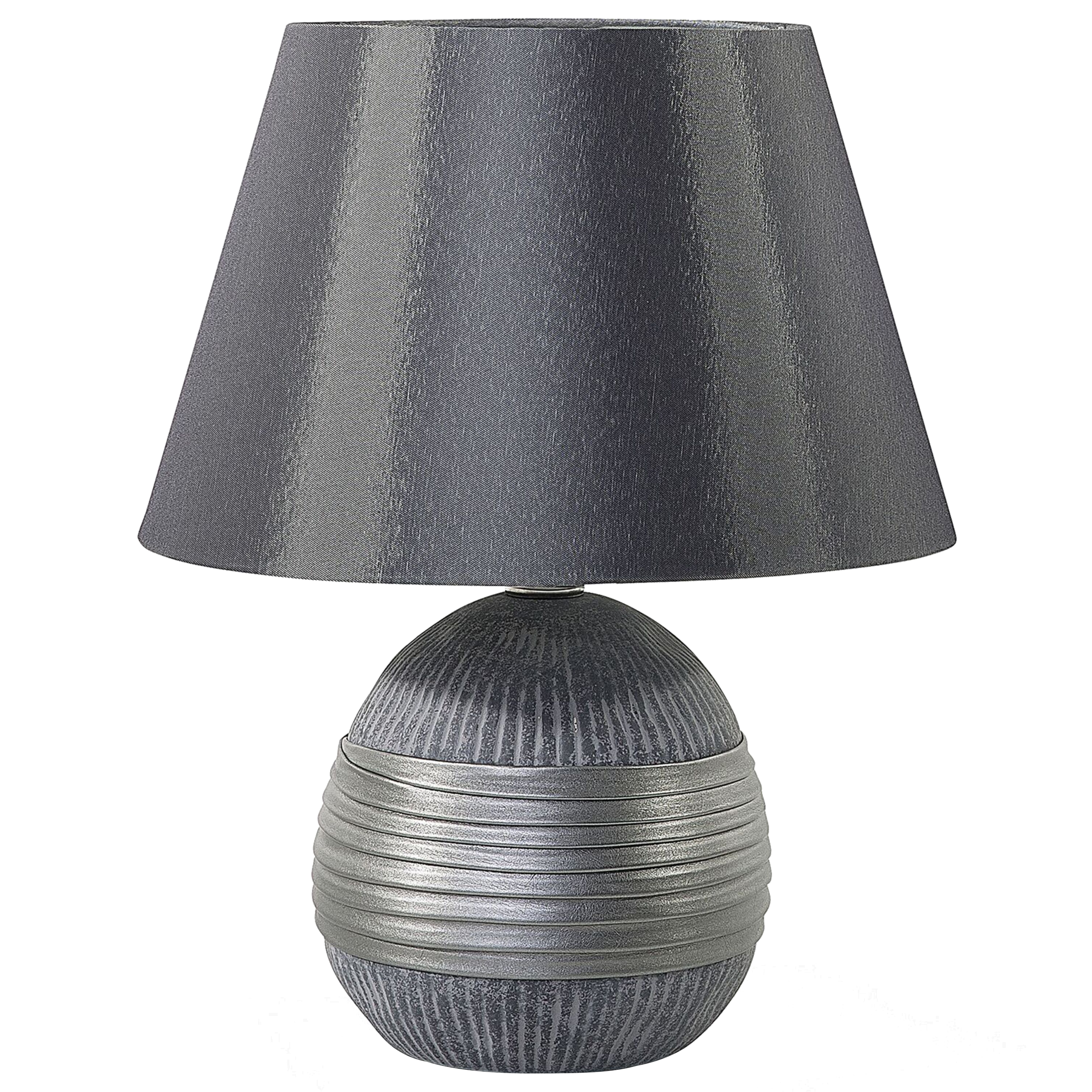 Beliani Table Lamp Silver Ceramic Base Faux Silk Cone Shade Bedside Table Lamp
