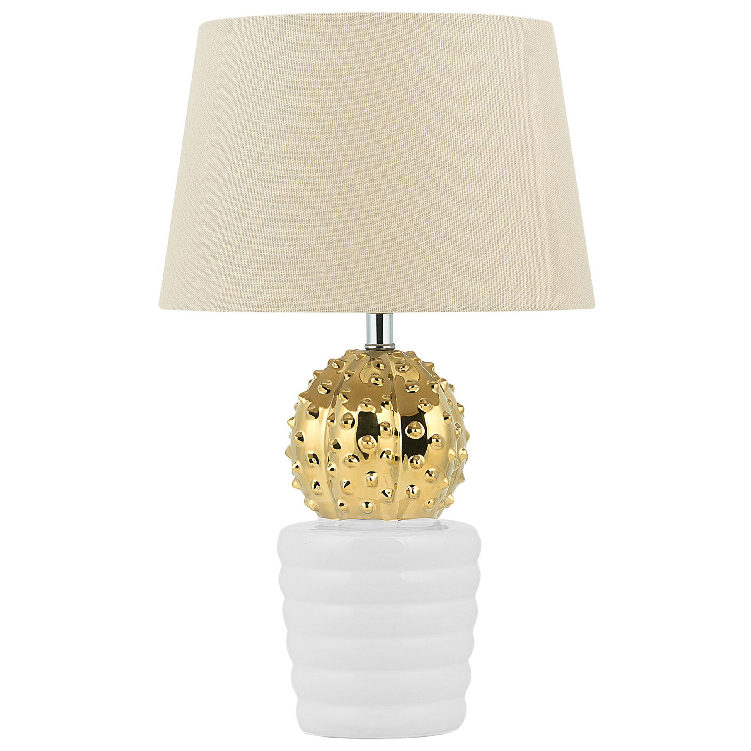 Beliani Table Lamp Gold with White and Beige Ceramic Eclectic Base Polyester Empire Shade Modern Design