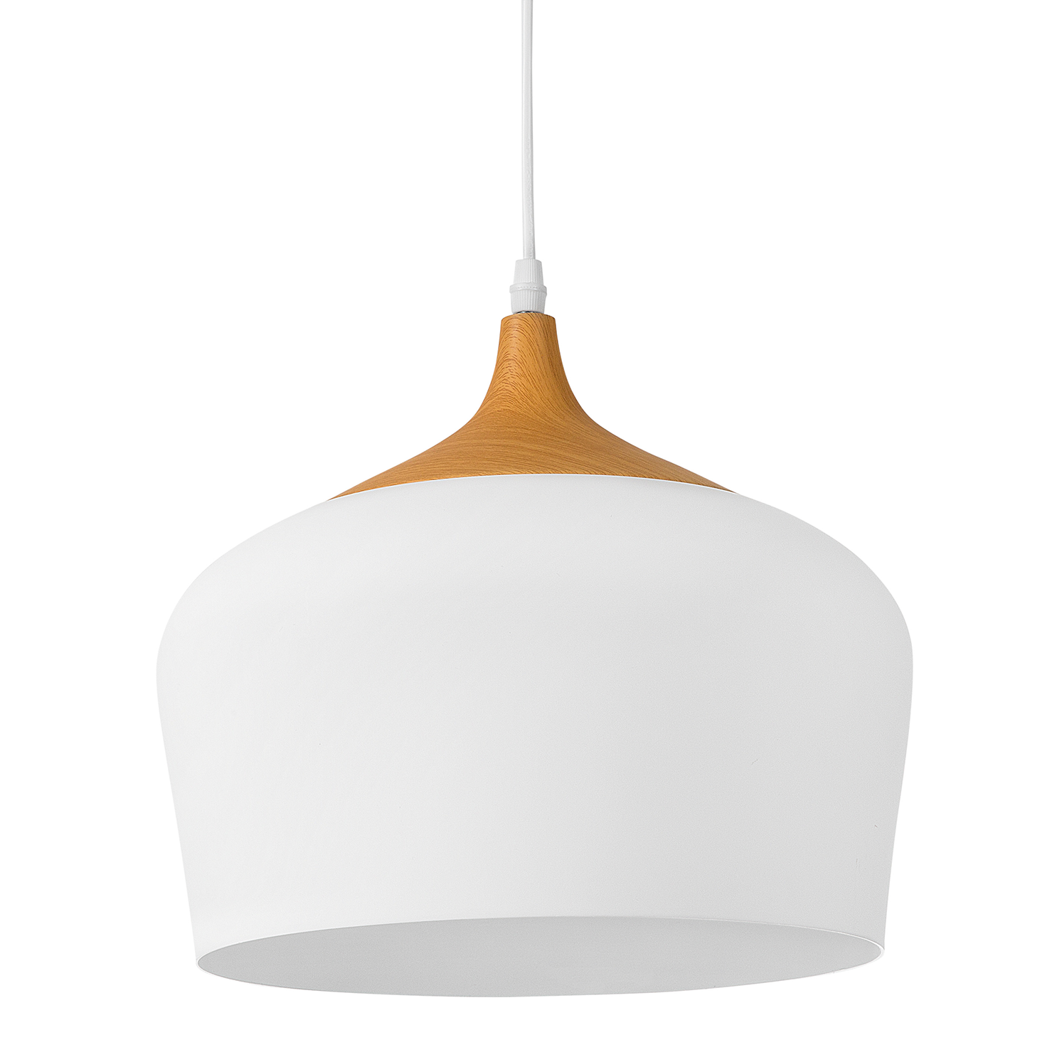 Beliani Hanging Light Pendant Lamp White and Light Wood Aluminium Round Geometric Shade Modern Design