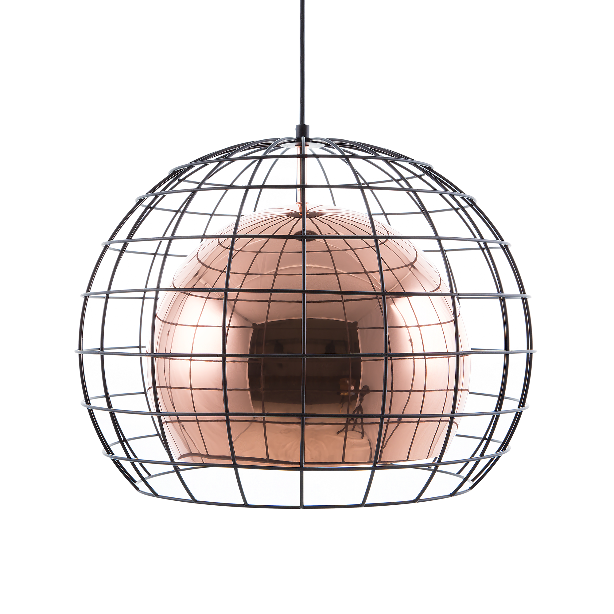 Beliani Ceiling Lamp Copper Metal 128 cm Pendant Cage Shade Industrial