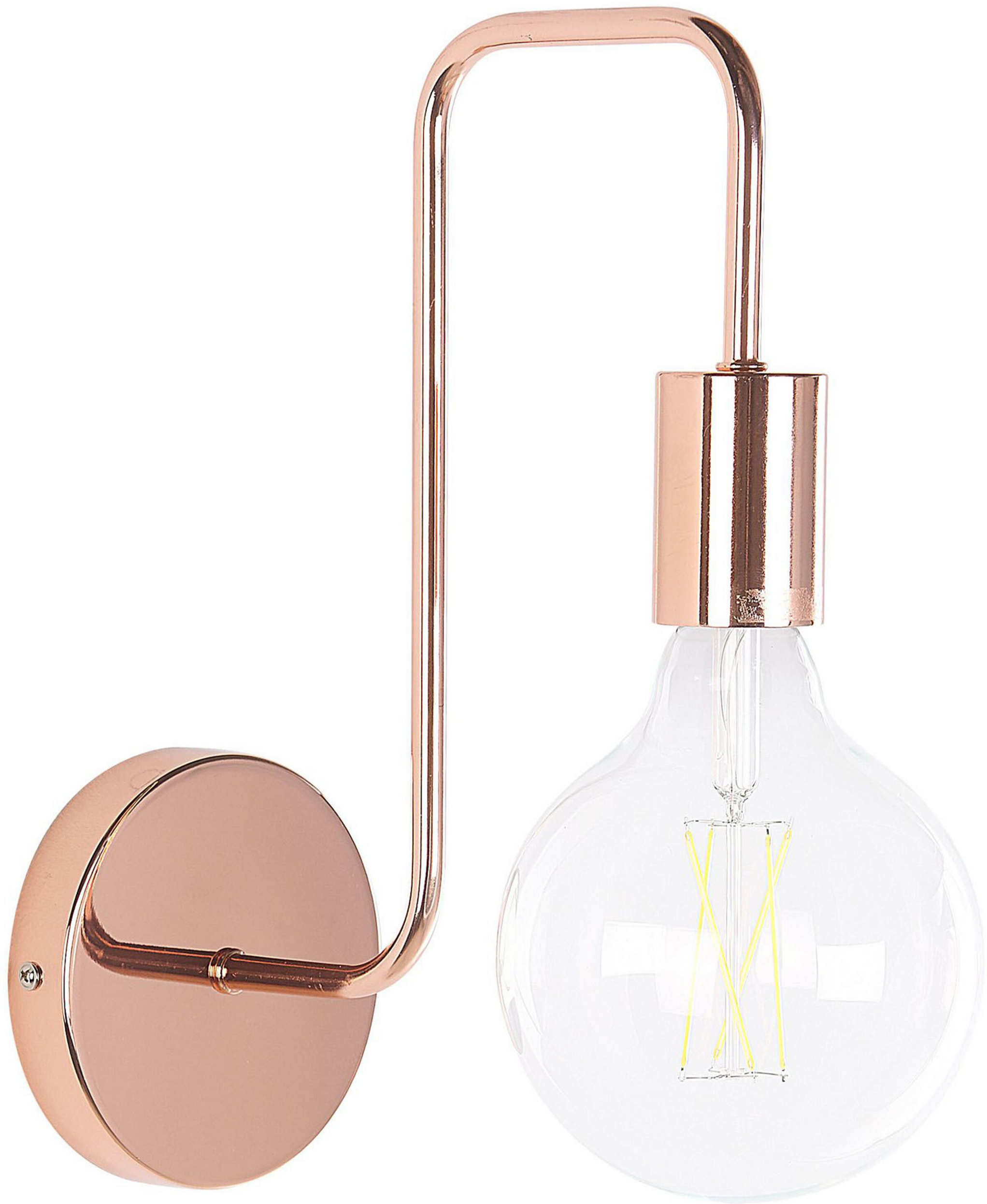 Beliani Wall Lamp Copper Metal Sconce Gloss Finish Exposed Light Bulb Industrial