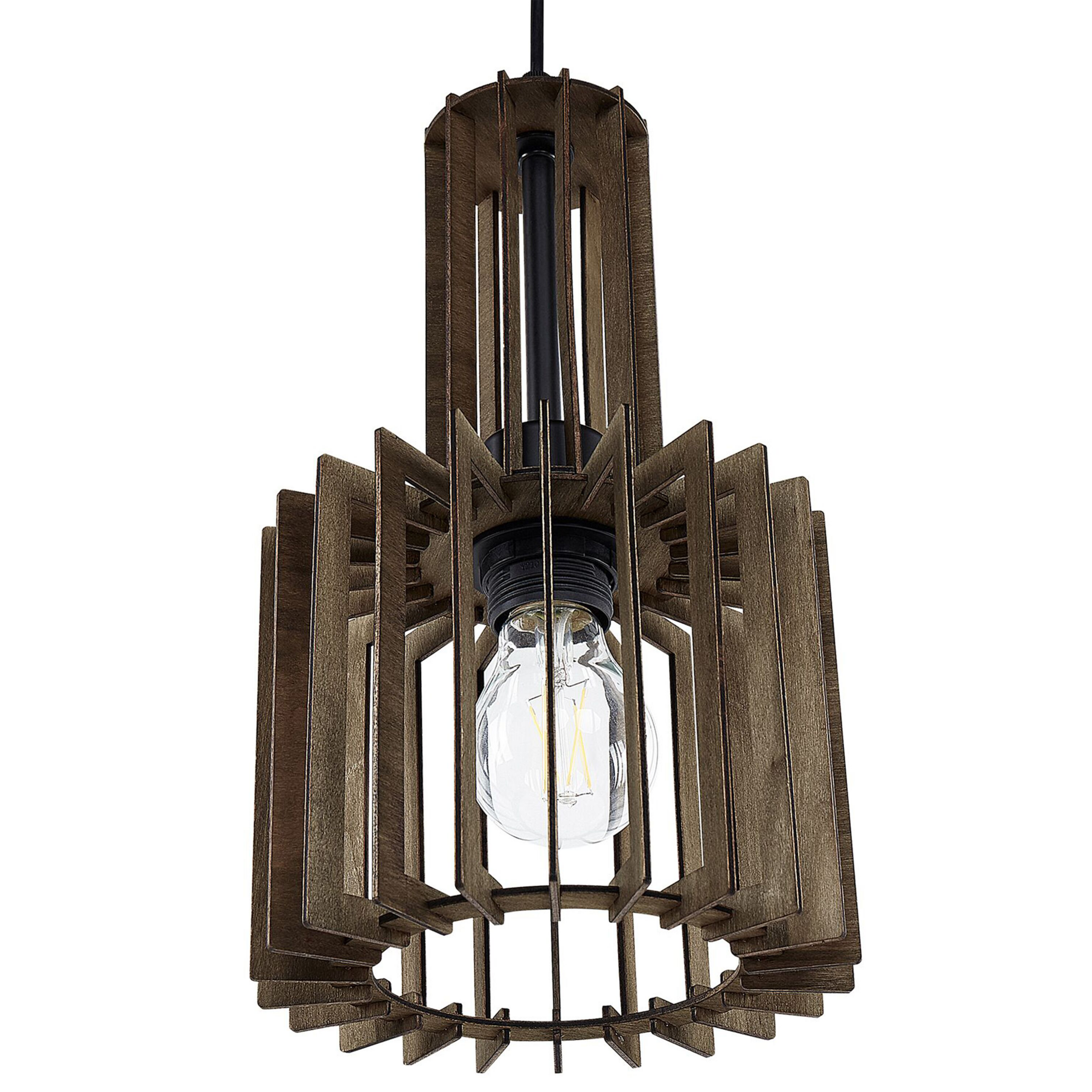 Beliani Hanging Lamp Dark Wood MDF Metal Pendant Lighting Open Shade Boho Design Kitchen Living Room Decorations