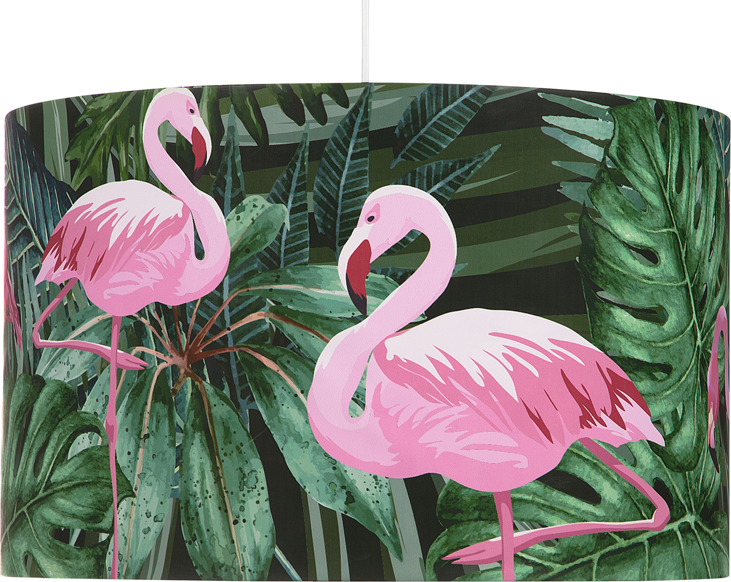 Beliani Pendant Lamp Green Fabric Leaves and Flamingos Print Drum Shape Modern