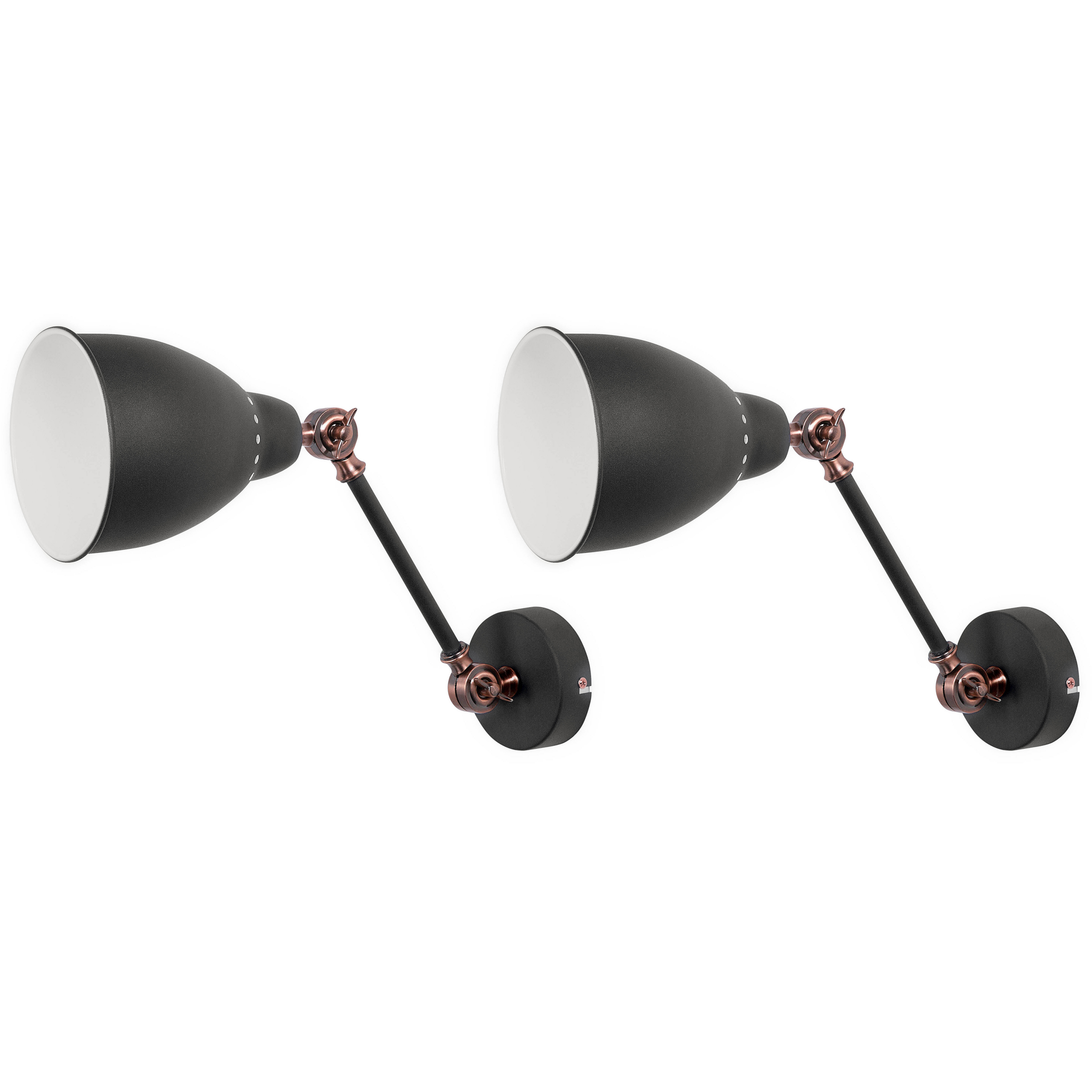 Beliani Set of 2 Wall Spot Lamps Black Metal Swing Arm Small Reading Light Modern Design