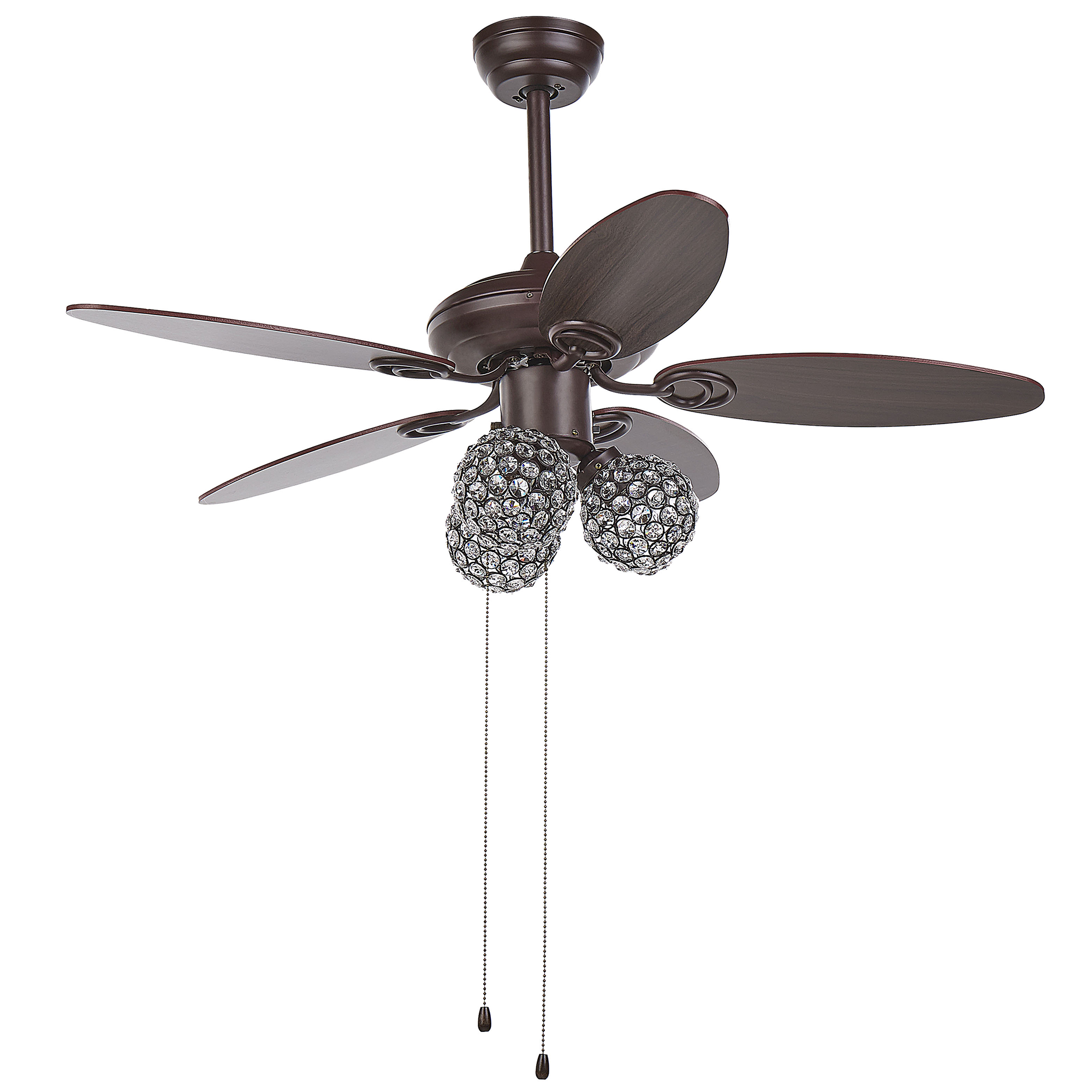 Beliani Ceiling Fan with Light Brown Metal 3 Acrylic Glass Round Shades Reversible Blades with Pull Chain Speed Control Retro Design