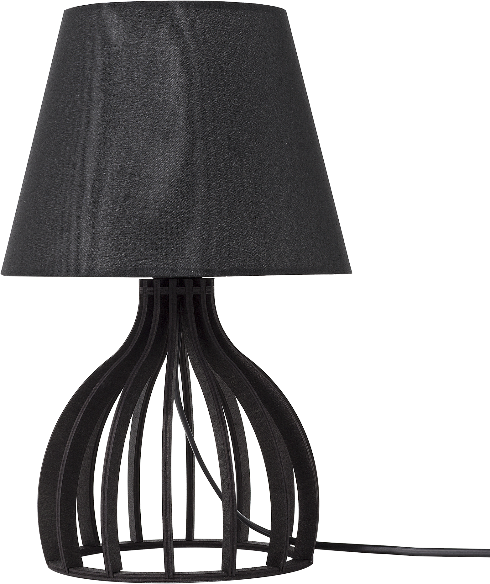 Beliani Table Lamp Black Colour Wood Base and Black Fabric Lampshade Modern