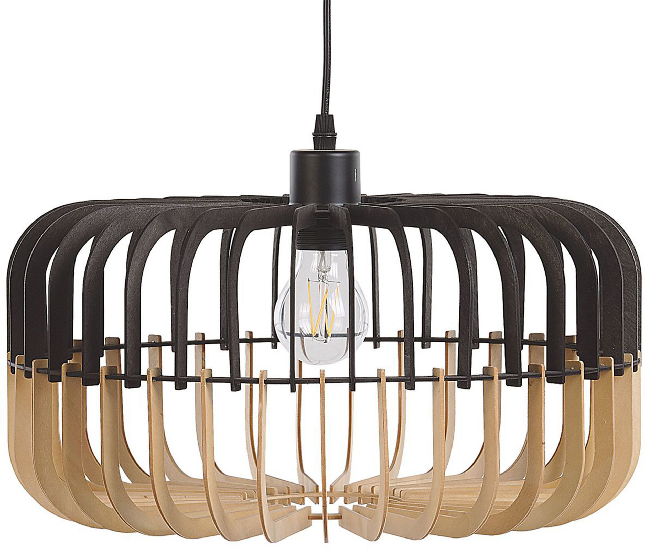 Beliani Hanging Lamp Pendant Lamp Light Wood Black Scandinavian Design