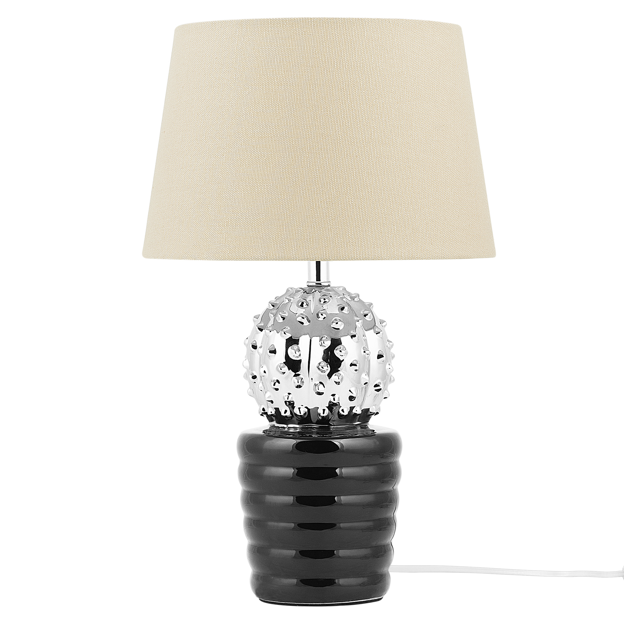 Beliani Table Lamp Silver with Black and Beige Ceramic Eclectic Base Polyester Empire Shade Modern Design