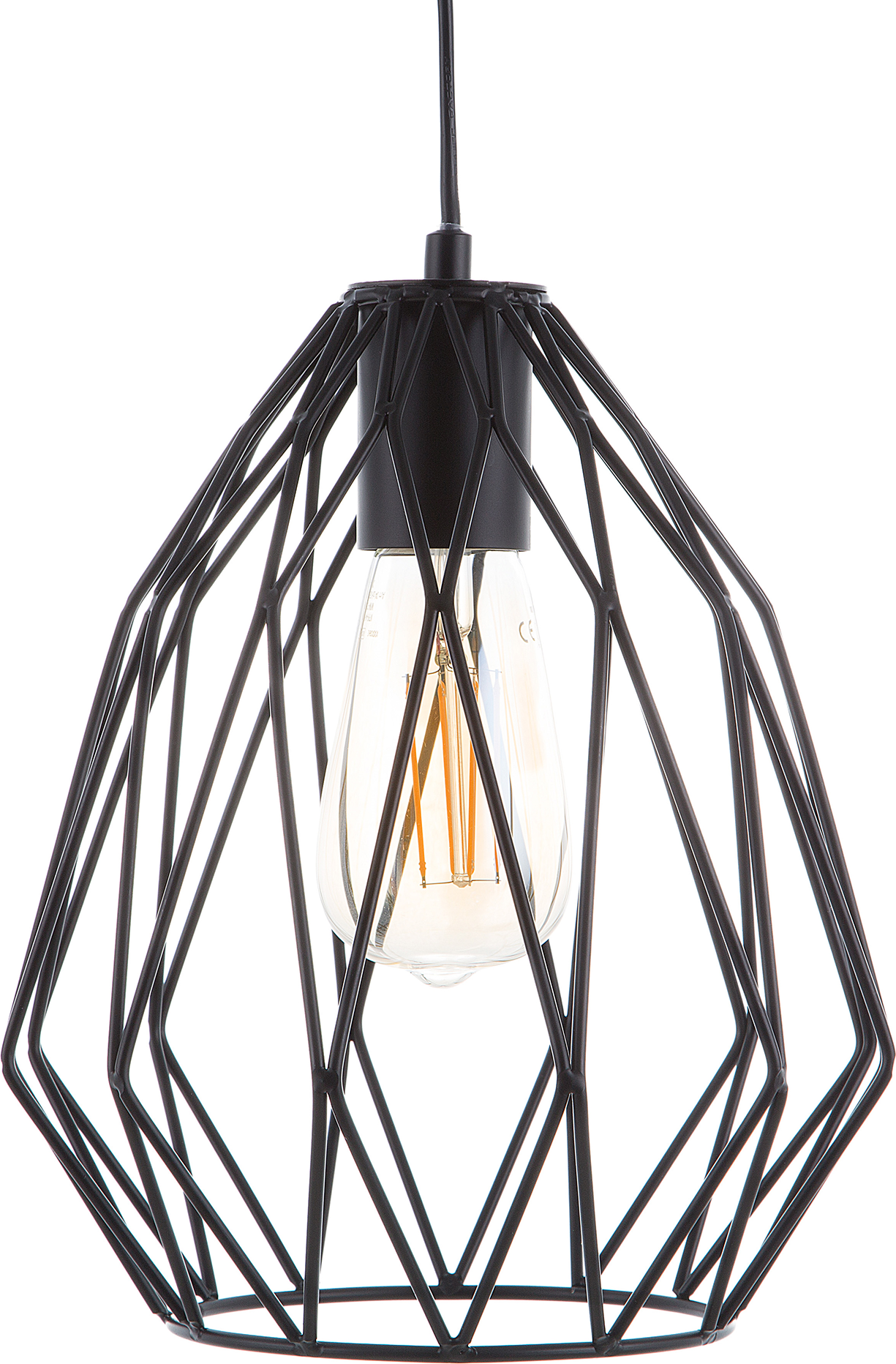 Beliani 1-Light Pendant Ceiling Lamp Black Cage Wire Shade Openwork Industrial