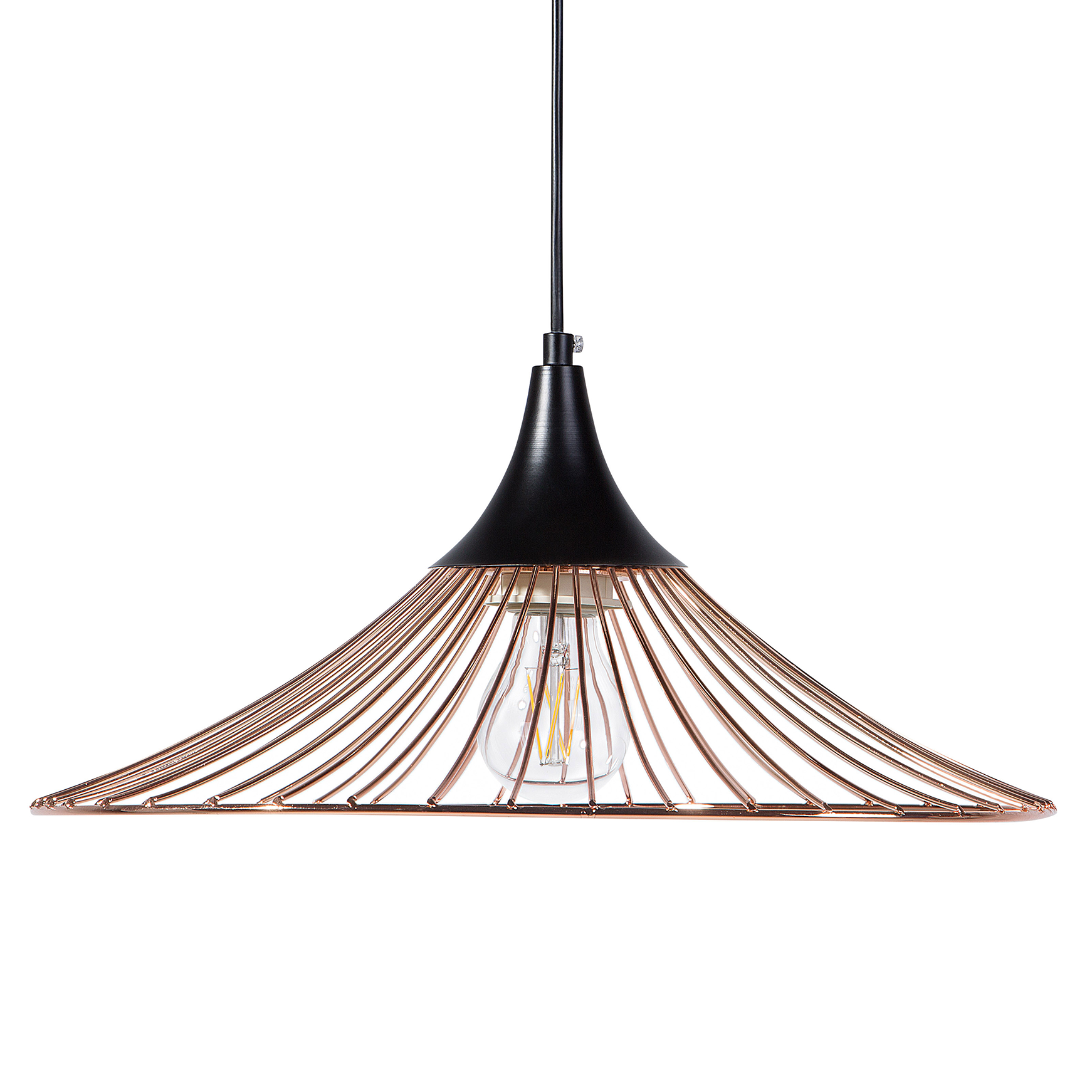 Beliani Hanging Light Pendant Lamp Copper with Black Wire Open Shade Metal Industrial Design