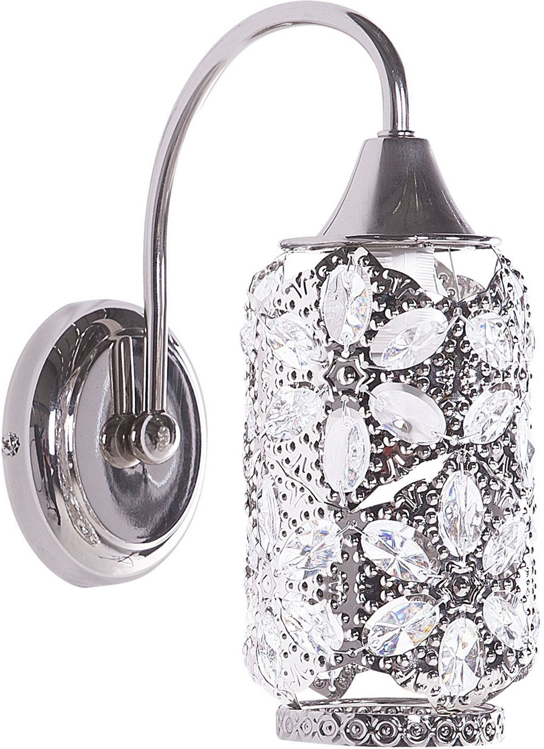 Beliani Wall Lamp Silver Metal Sconce Flowers Crystals