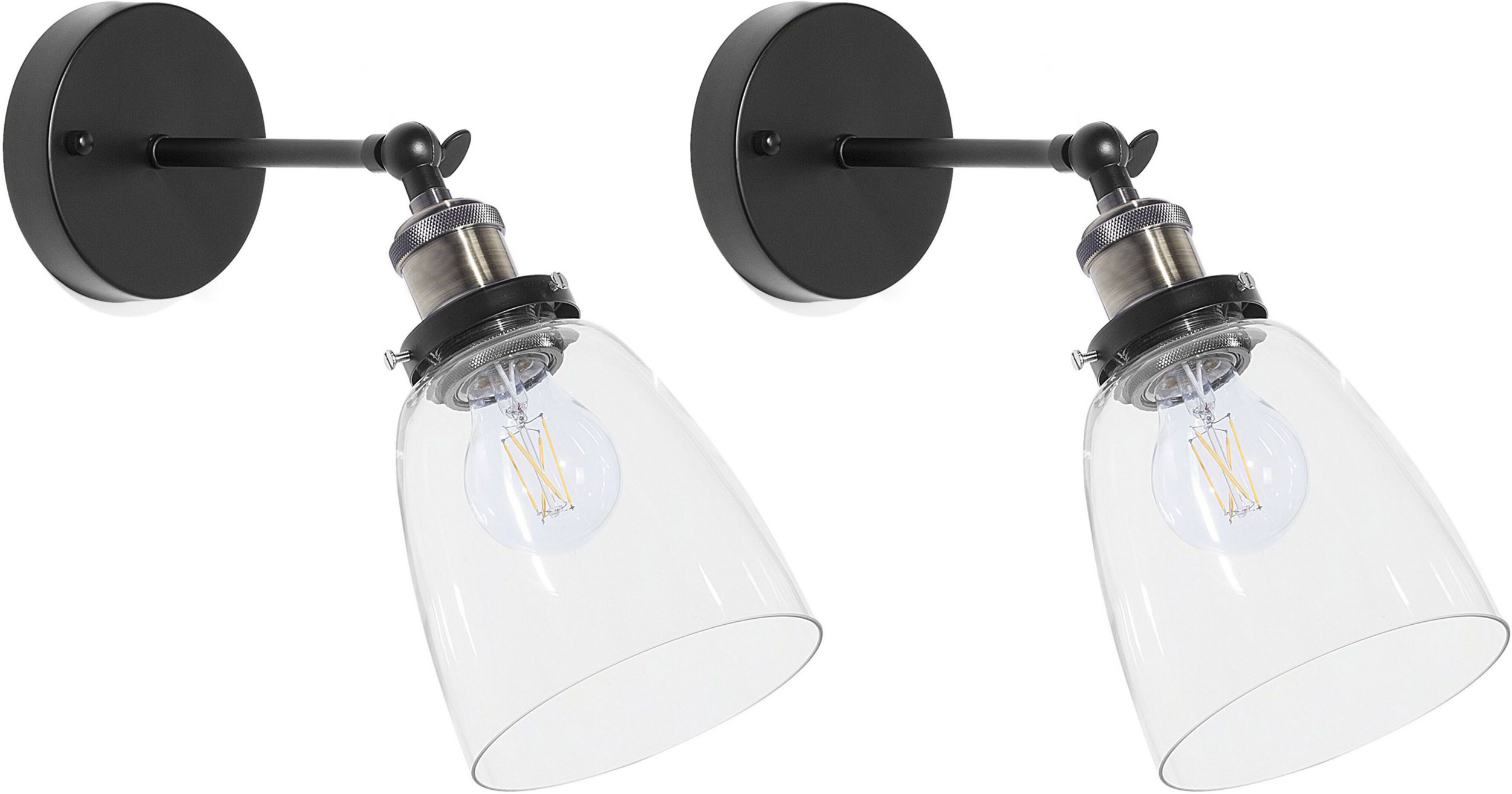 Beliani Wall Lamps Black Glass Metal Sconcea Adjustable Industrial