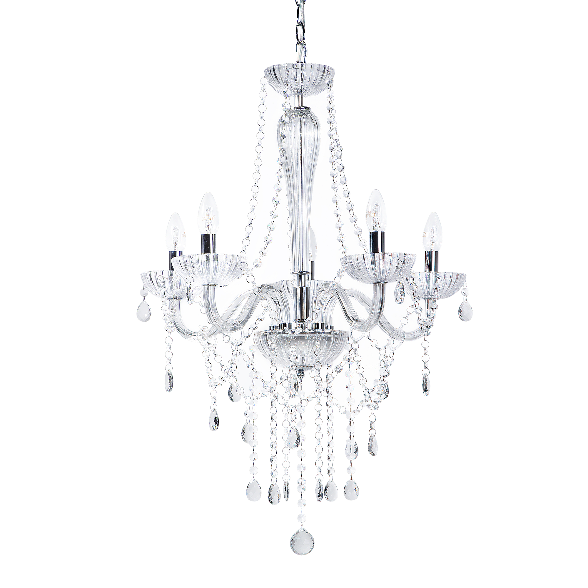 Beliani Ceiling Lamp Silver Metal 185 cm High Gloss Decorative Crystal 5 Lights Glam