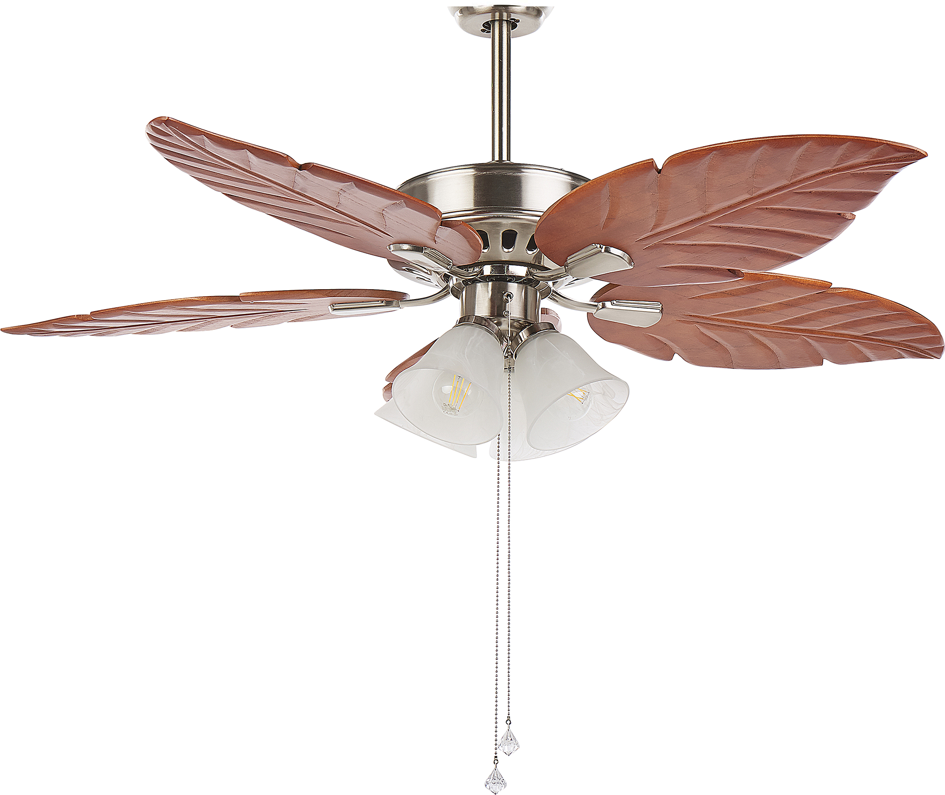 Beliani Ceiling Fan with Light Silver Metal Wooden Leaf-Shaped Reversible Blades with Pull Chain Speed Control Retro Design