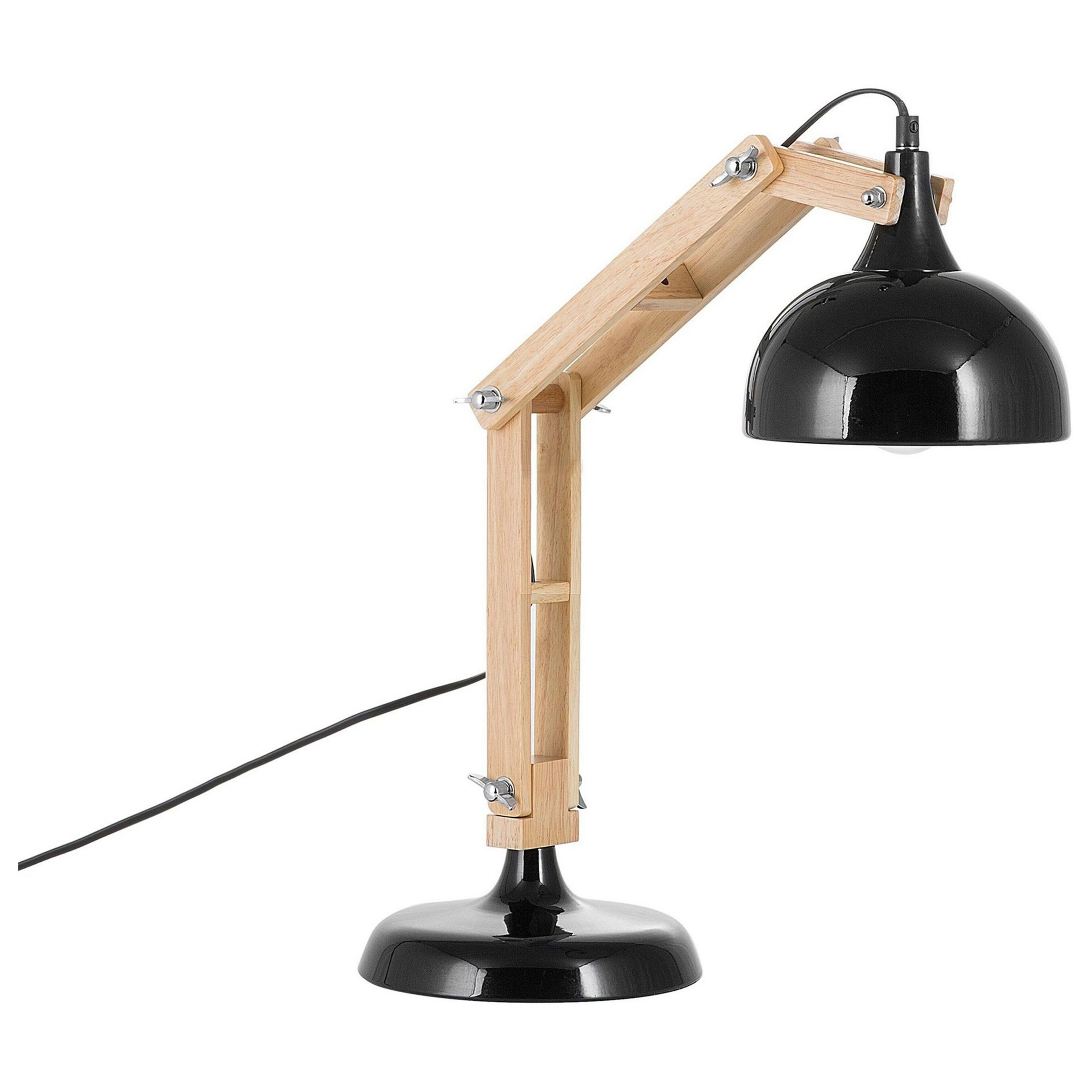 Beliani Desk Lamp Black Light Wood Swing Adjustable Arm Metal Shade Table Light