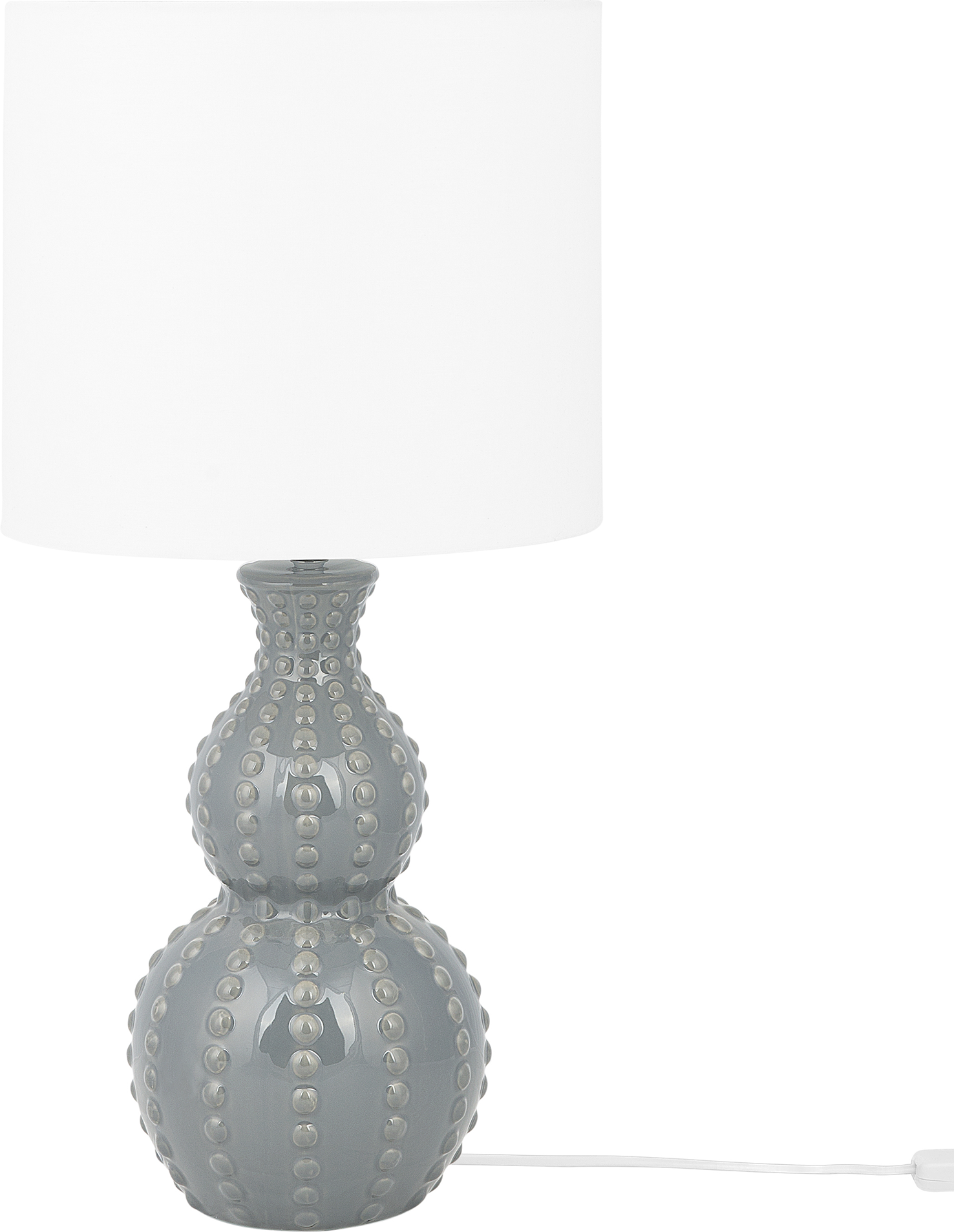 Beliani Table Lamp Silver Ceramic Base White Drum Shade