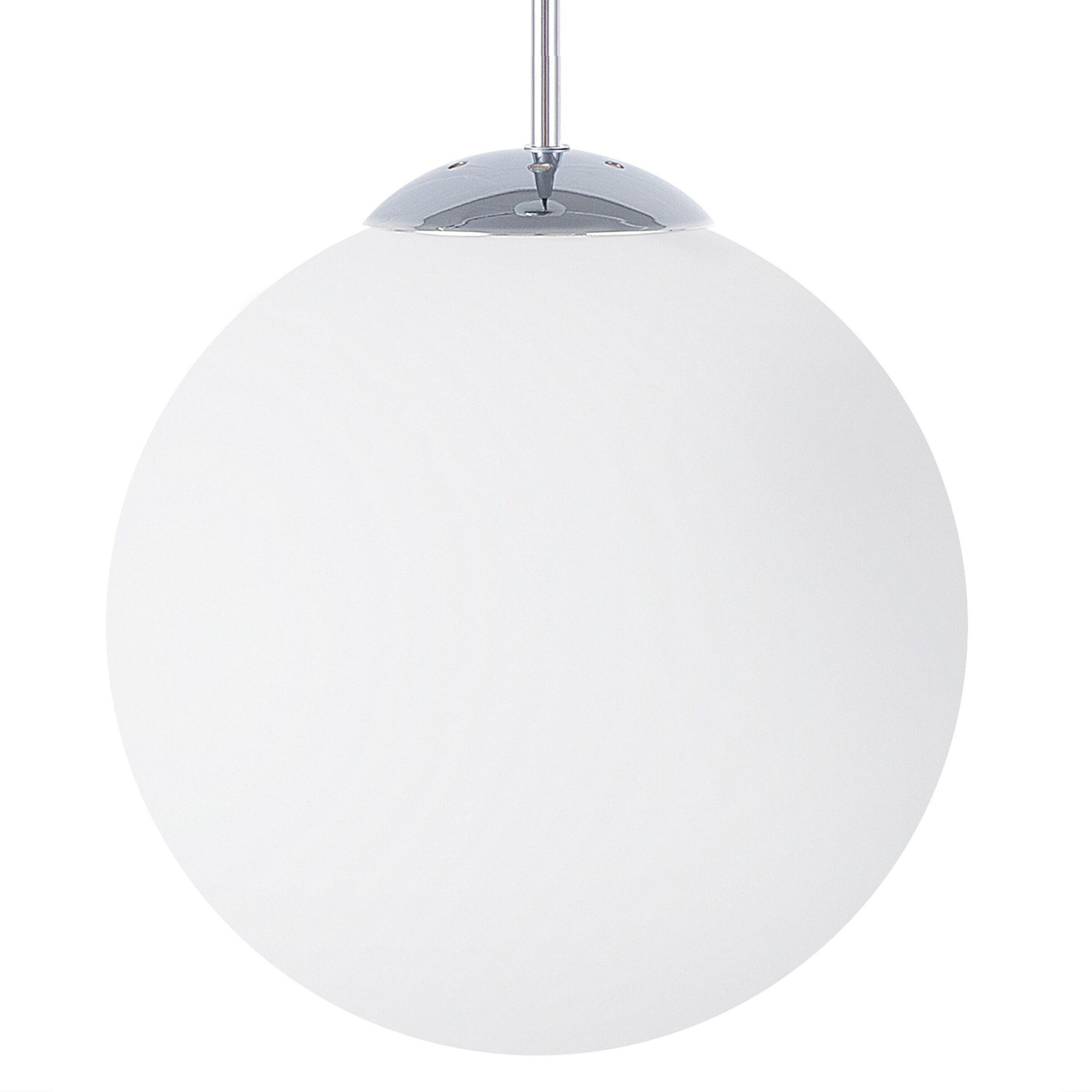 Beliani Pendant Lamp White Glass Silver Elements Globe Shape 1-Light Modern
