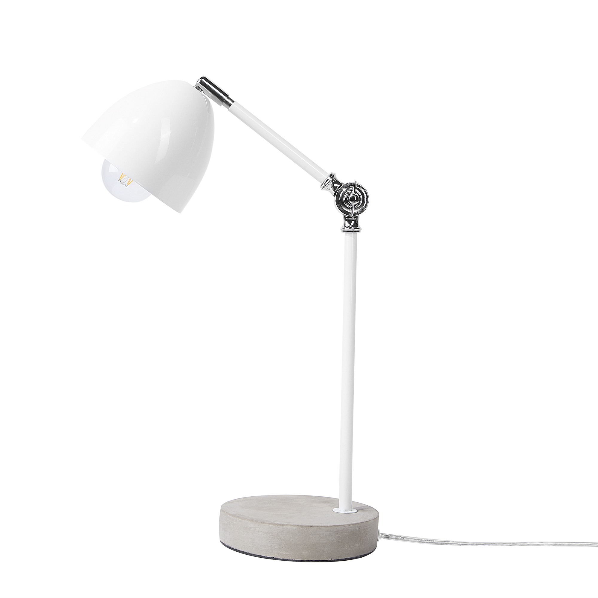 Beliani Table Lamp White Colour Metal Concrete Base Swing Arm Adjustable Shade