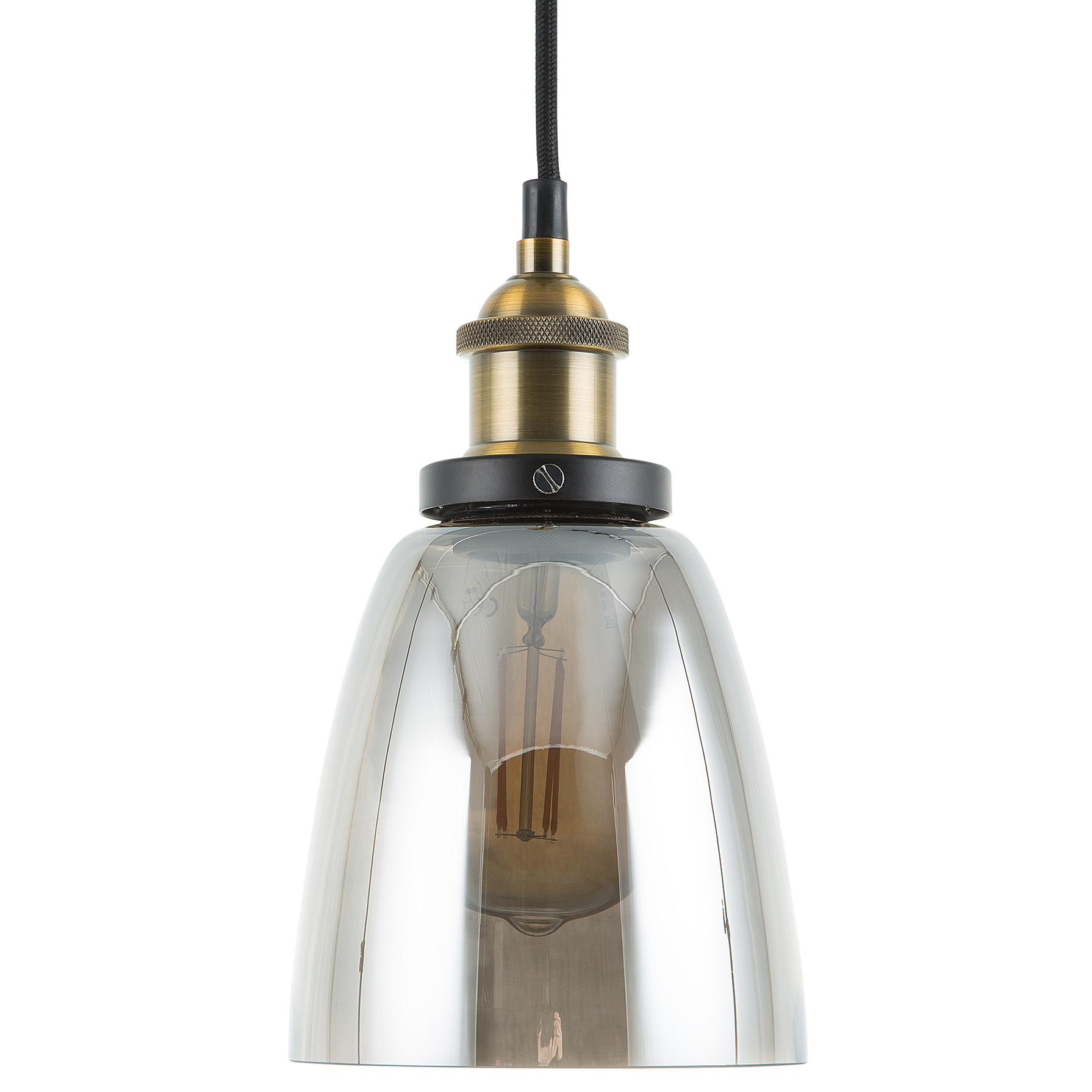 Beliani Pendant Lamp Smoked Glass Brass Metal Industrial Ceiling Light