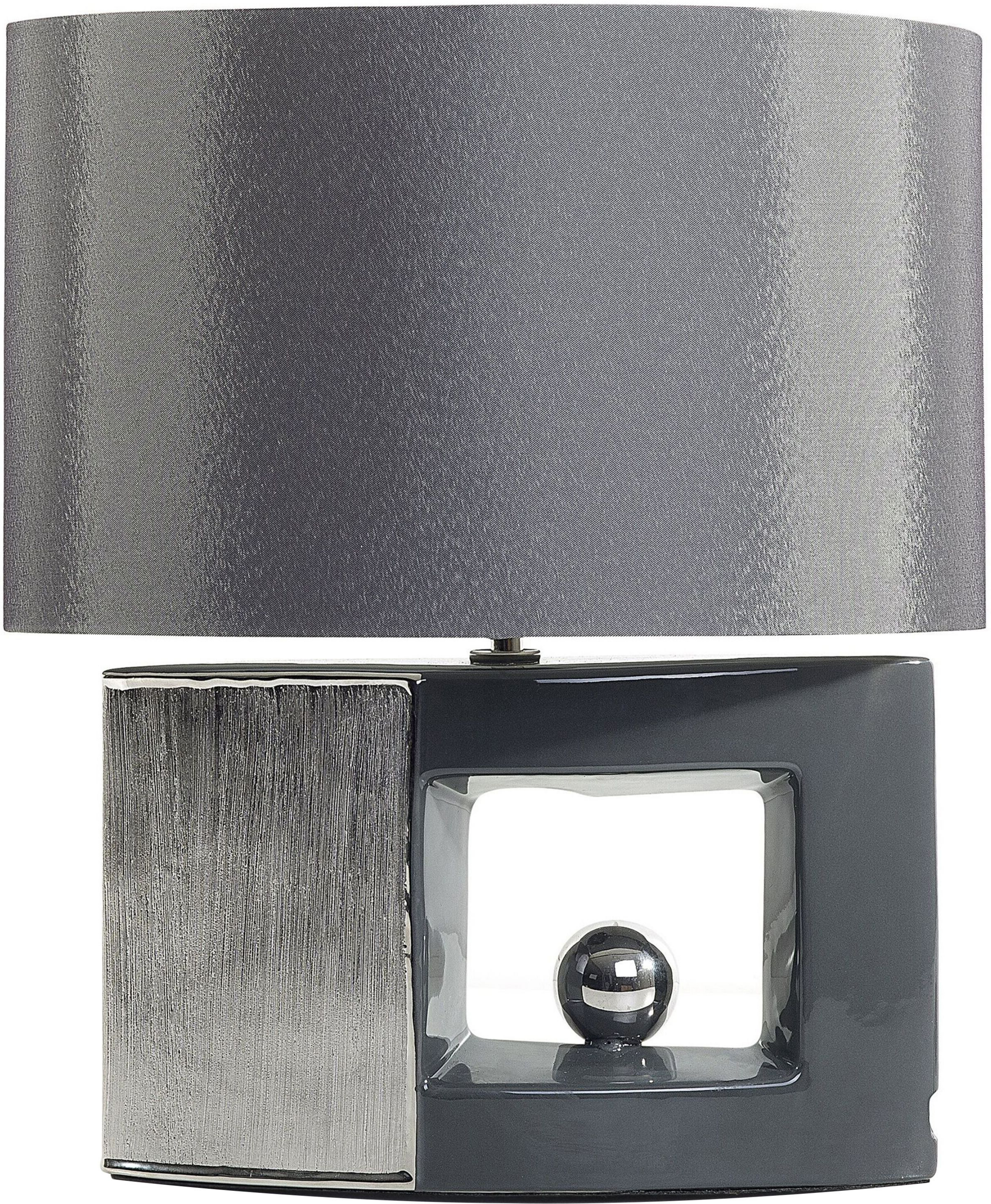 Beliani Table Lamp Grey Ceramic Base Fabric Drum Shade Bedside Table Lamp