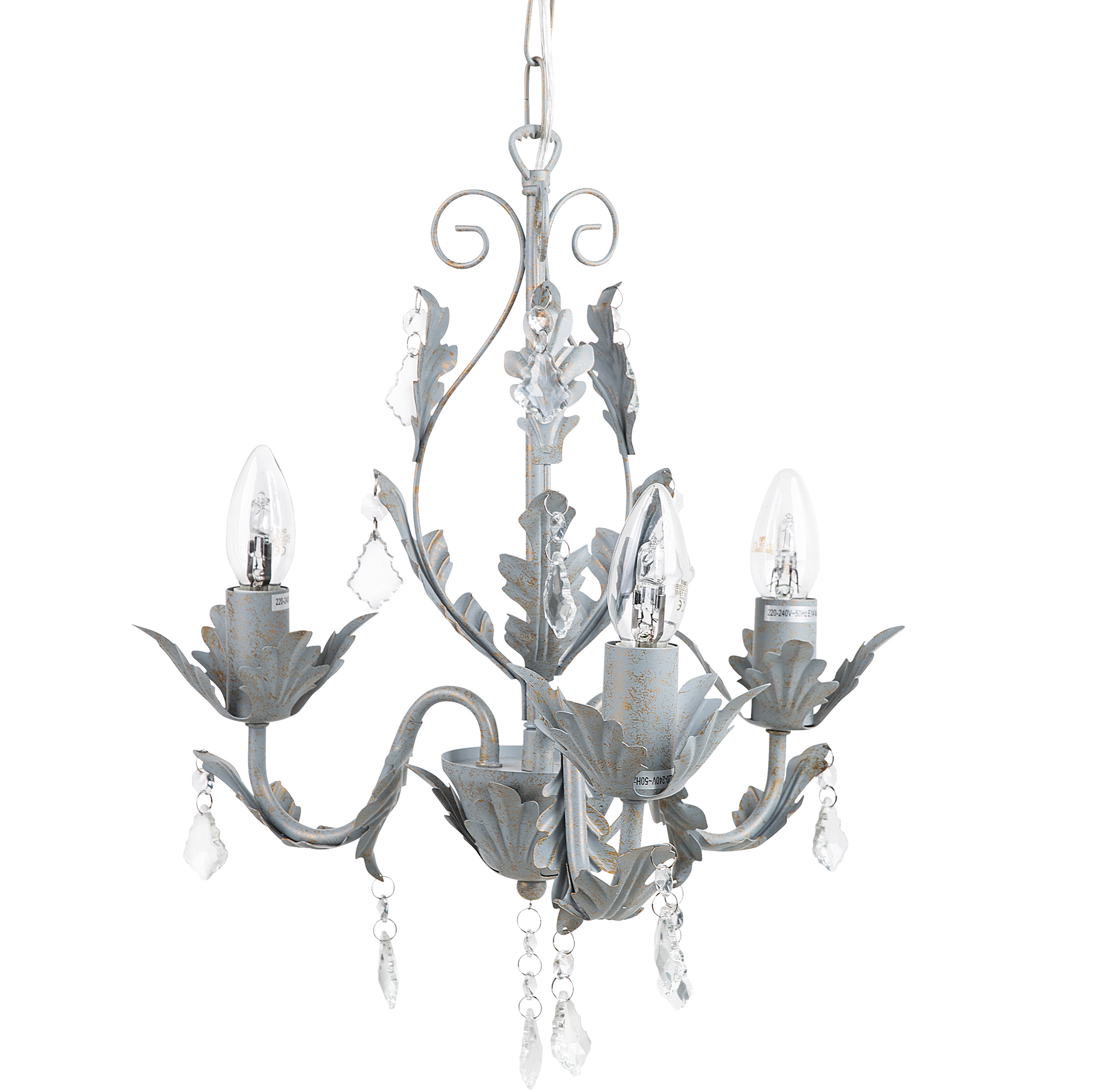 Beliani Pendant Lamp Grey Iron 3 Lights Decorative Faux Crystals Glam