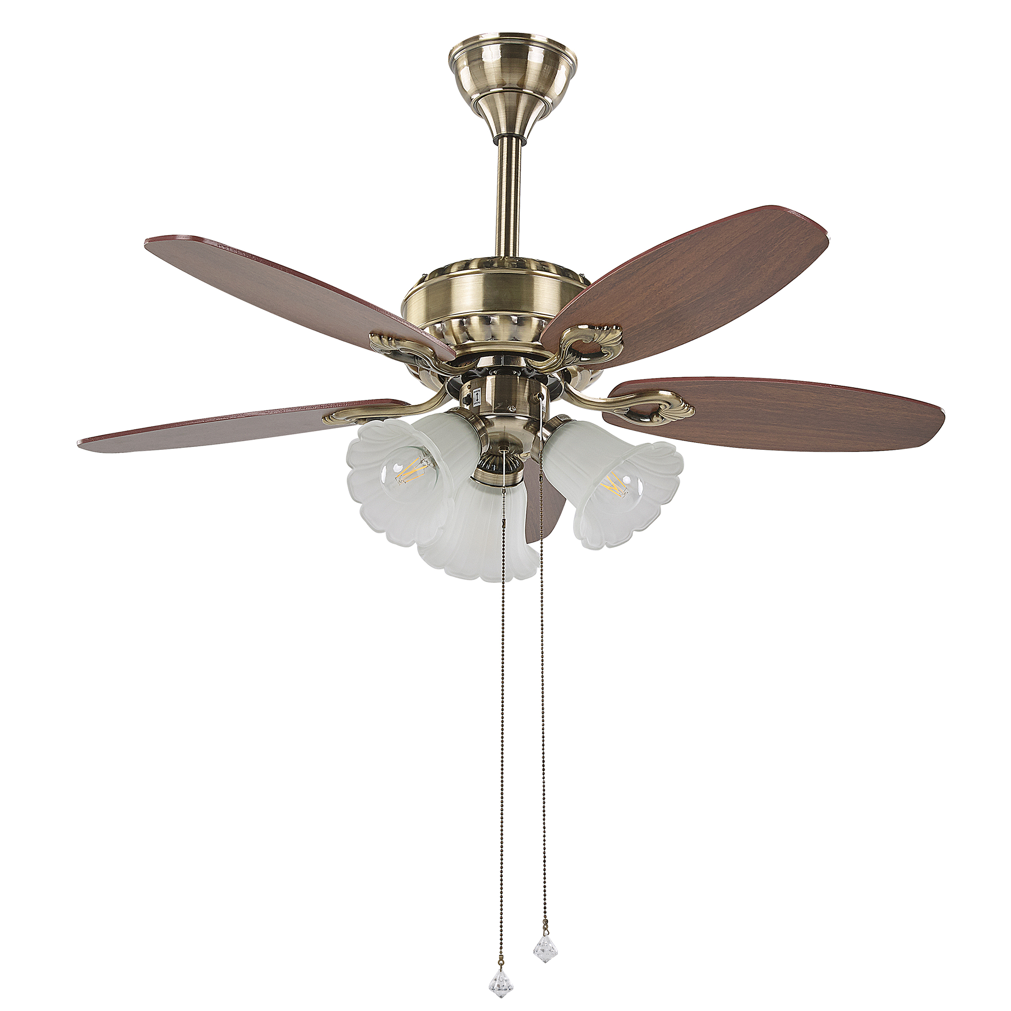 Beliani Ceiling Fan with Light Gold and Dark Wood Metal Decorative Crystals 5 Blades Modern Design Living Room Lights