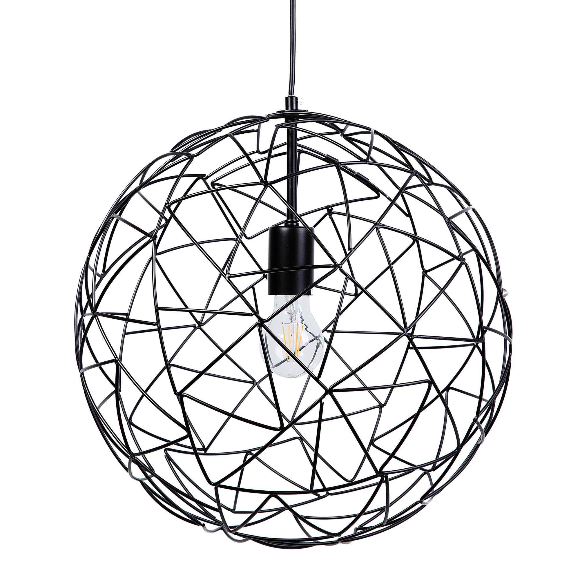 Beliani Hanging Light Pendant Lamp Black Wire Open Round Sphere Shade Metal Industrial Design