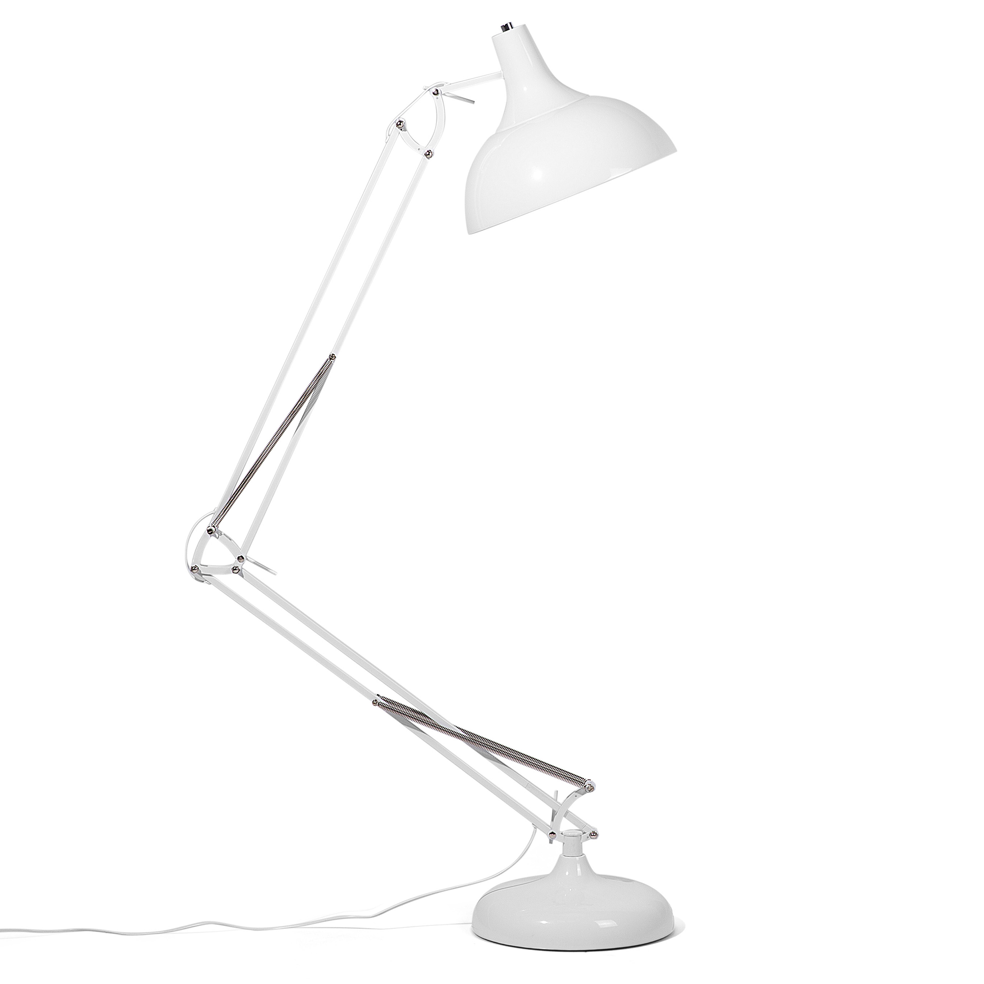 Beliani Floor Lamp White Metal 175 cm Adjustable Arm Round Shade Industrial Design