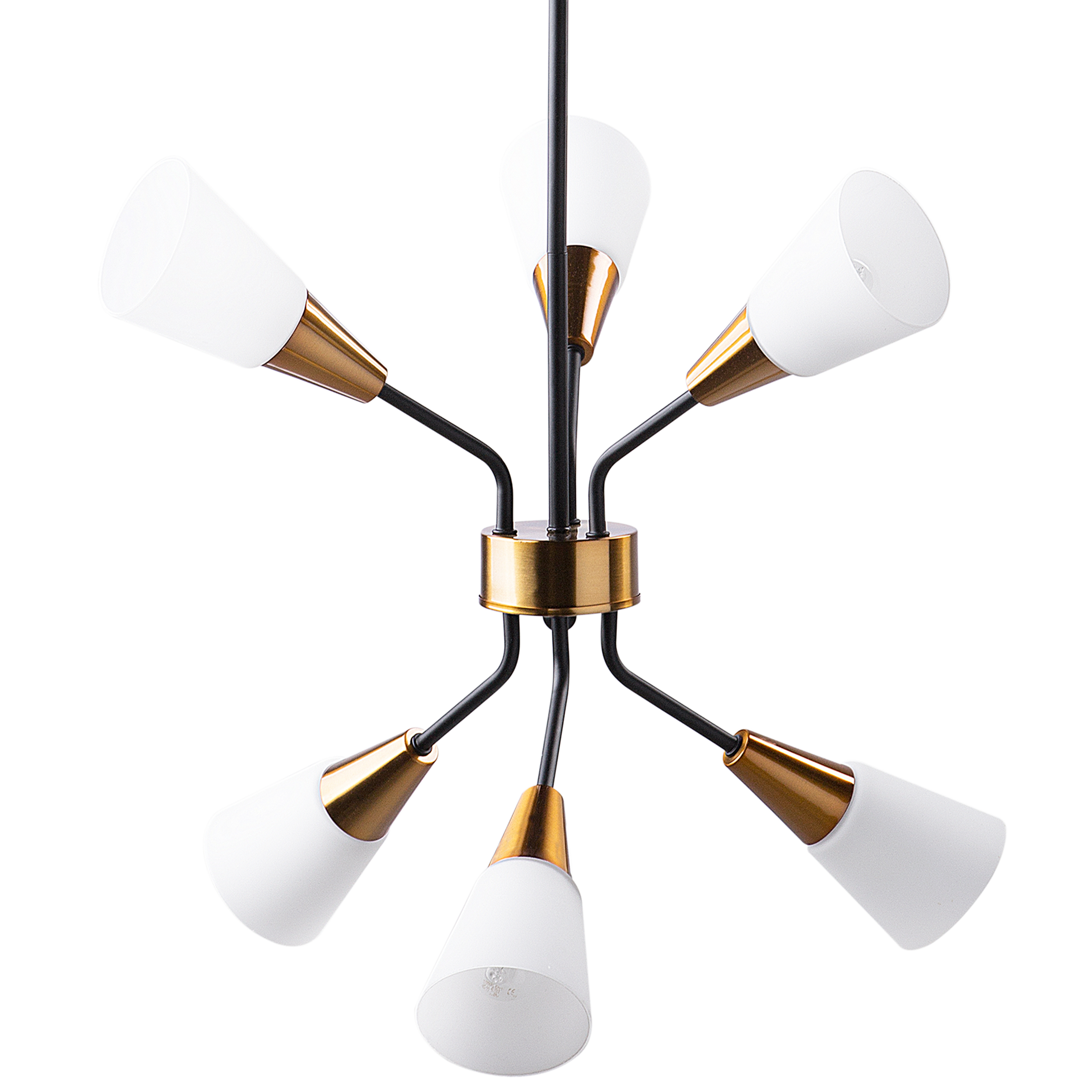 Beliani Pendant Lamp Gold and White Metal Frame Bell Shades Long Cord Industrial