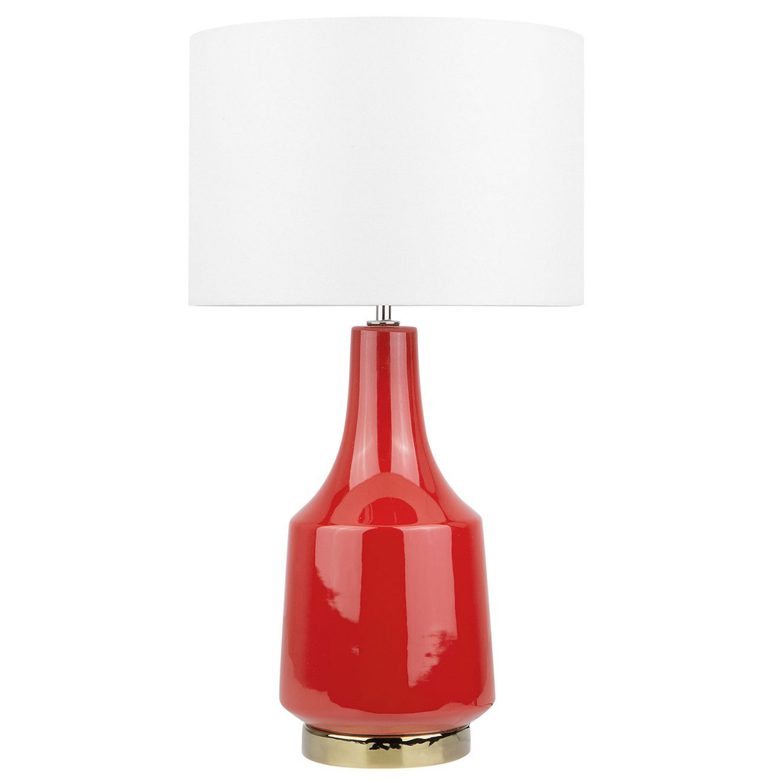 Beliani Table Lamp Bedside Light Red Ceramic Base Off-White Polycotton Drum Round Shade