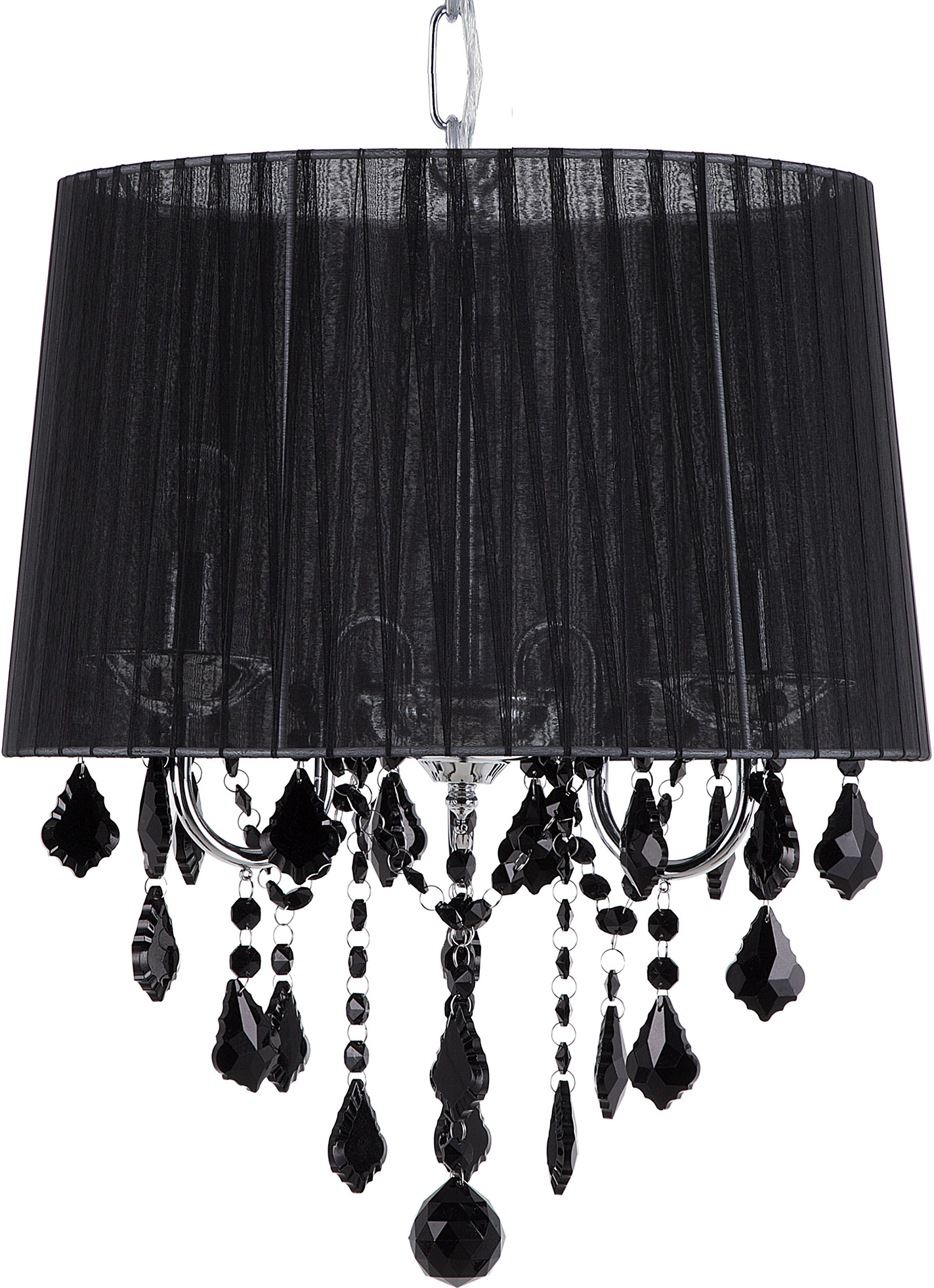 Beliani Pendant Lamp Silver Black Shade Glam Crystal Chandelier with 3 Lights