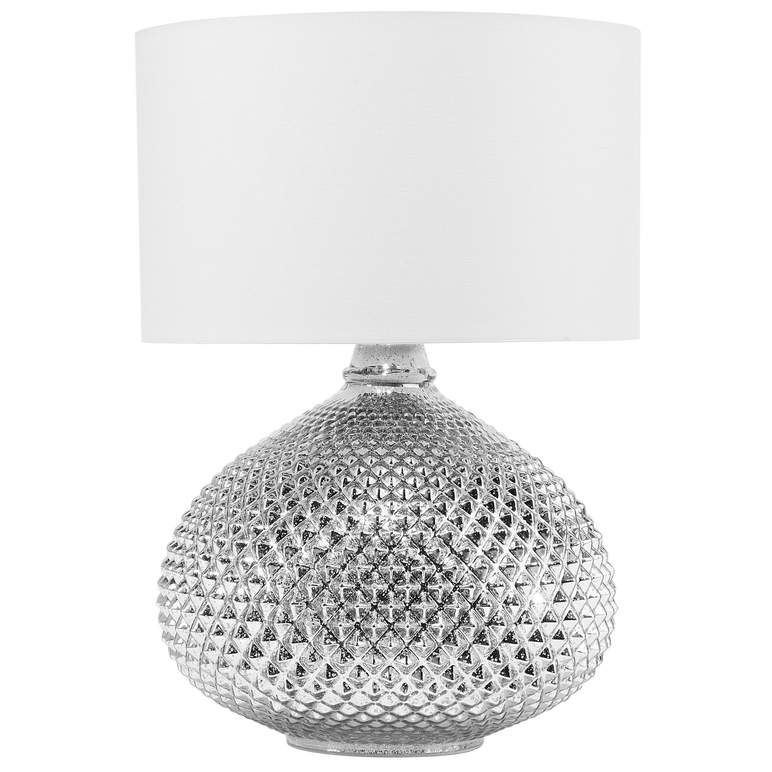 Beliani Table Lamp Silver Metal 55H cm White Polycotton Shade Glam