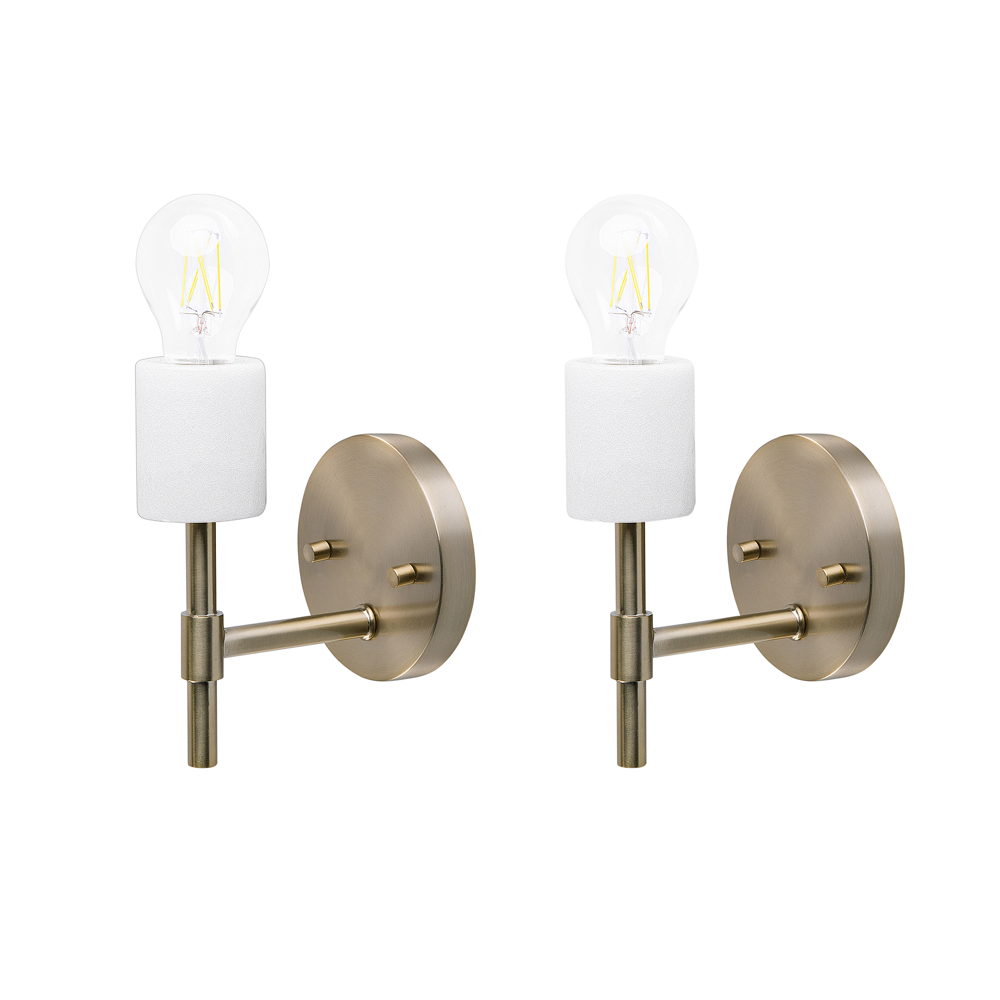Beliani Set of 2 Wall Lamps White and Golden Metal Marble Adjustable Lampshade Industrial
