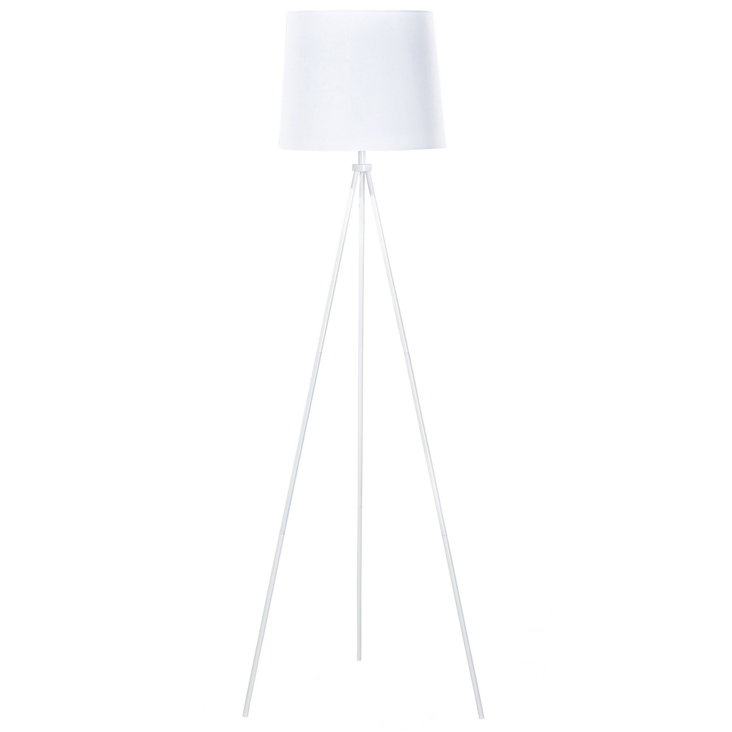 Beliani Floor Lamp White Metal 149 cm Tripod Polycotton Drum Shade Modern Design