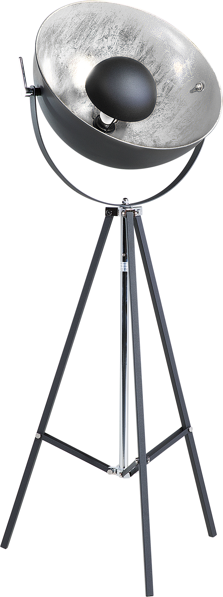 Beliani Floor Lamp Black with Silver Metal 165 cm Tripod Base Adjustable Open Shade Industrial Design