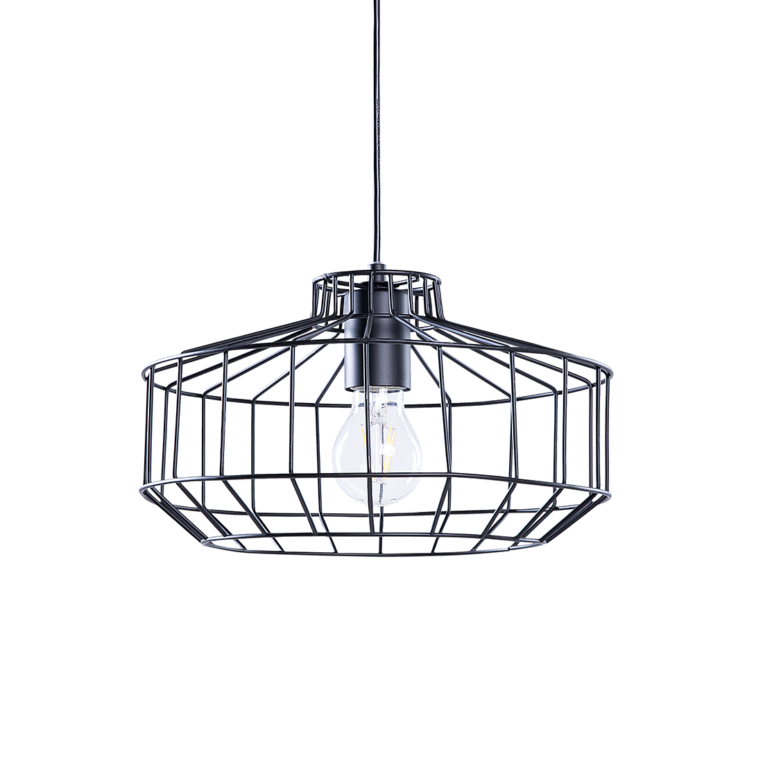 Beliani Hanging Light Pendant Lamp Black Metal Cage Industrial Design Geometric Open Shade