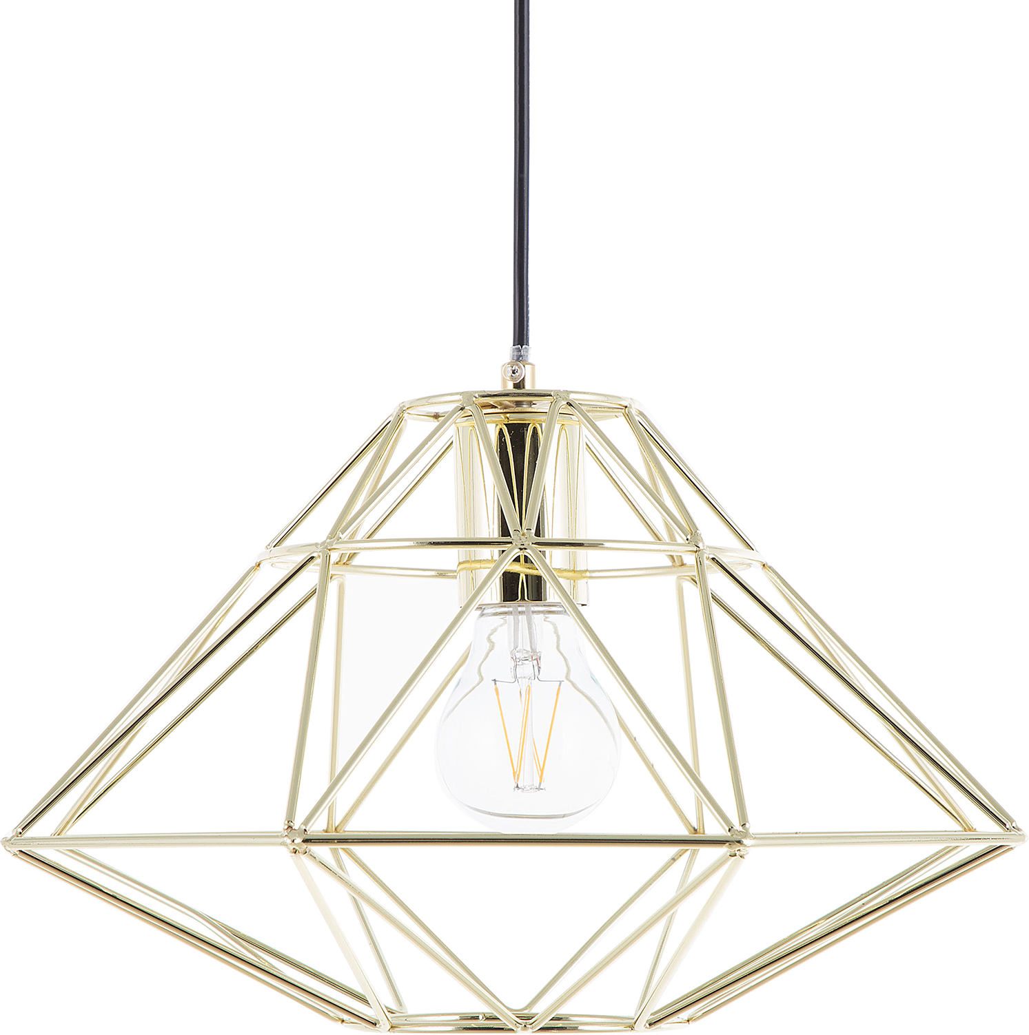 Beliani Pendant Lamp Gold Metal 1 Light Cage Shape Geometric Naked Wire